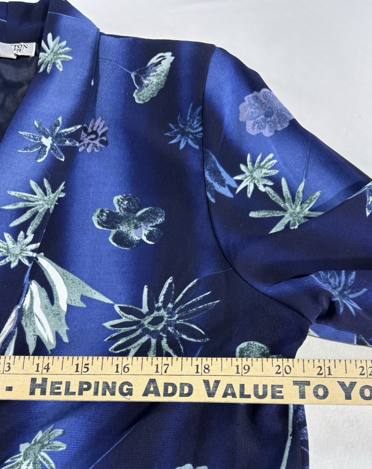 Kensington Square Vintage Dark Blue Floral Satin Blazer