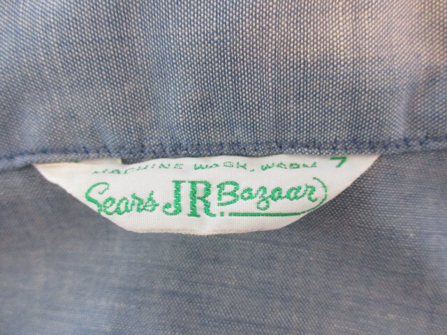 VTG 1970s Junior 7 Cowgirl Western Ranch Blue Shirt Floral Shoulders L/S Sears