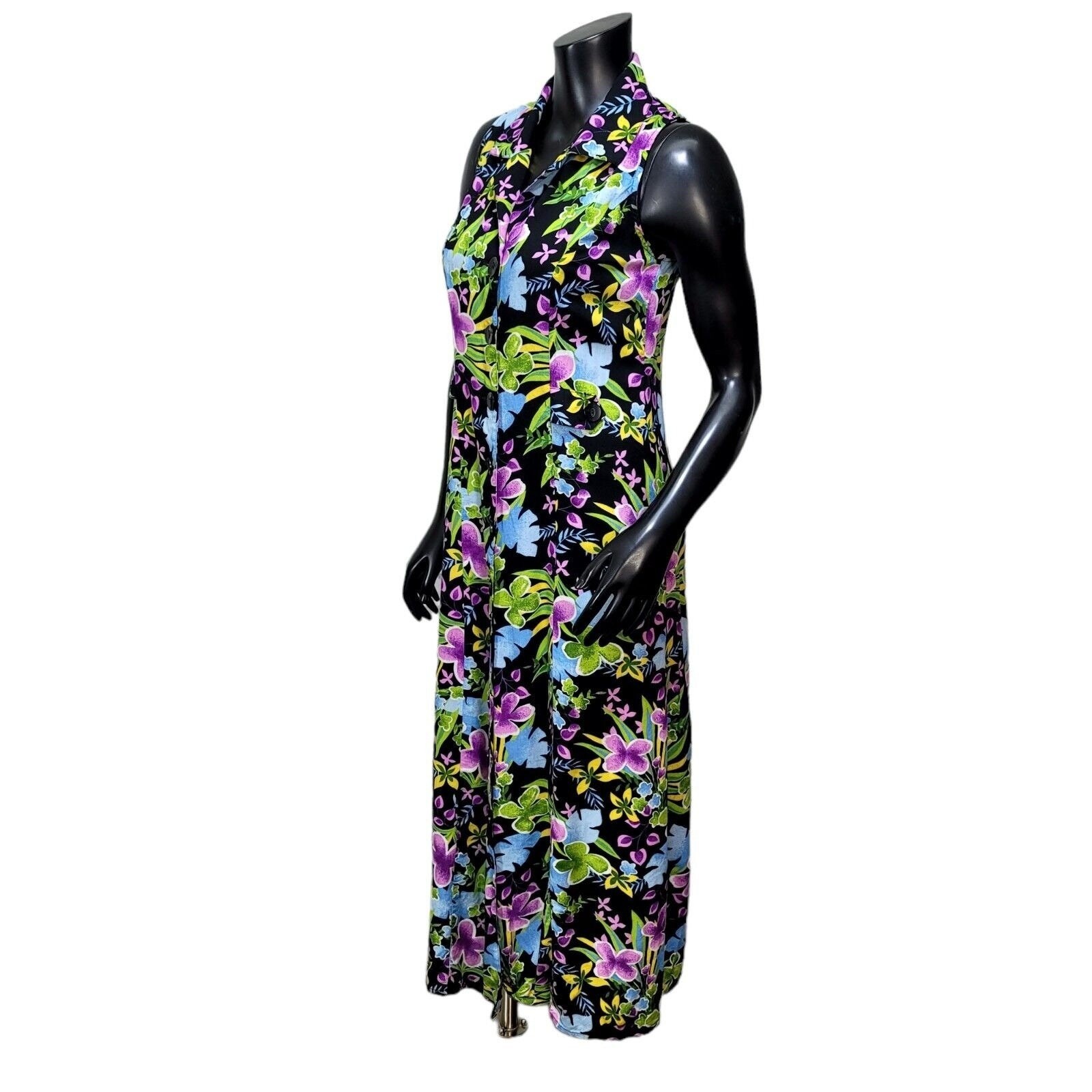 Notations Tropical Floral Rayon Halter Maxi Dress Y2K Resort Tiki Size 6