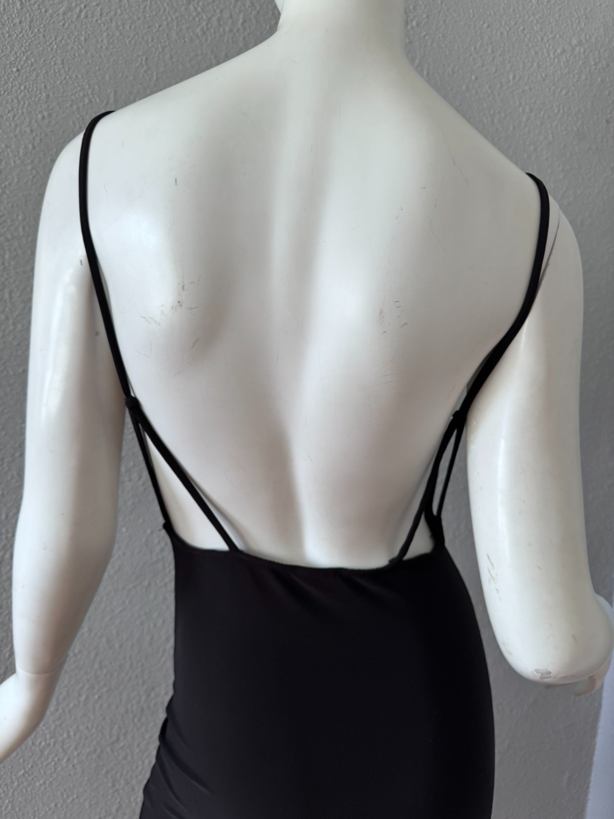 Vintage 90s Black Backless Cowl Y2K Bodycon Cocktail Dress XS/S