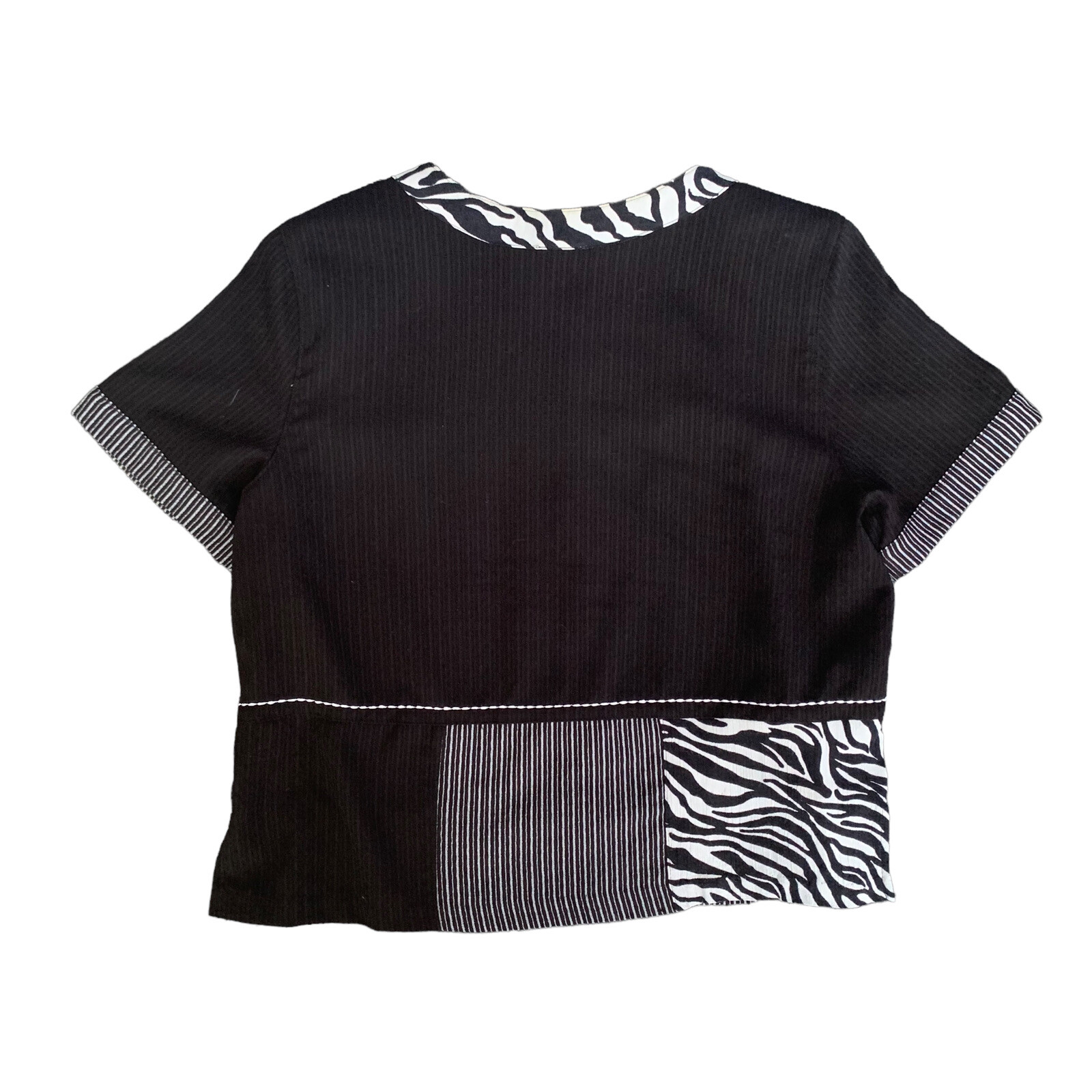 VTG KORET Black Zebra Abstract Top Button Blouse Shirt w Shoulder Pads Women’s M