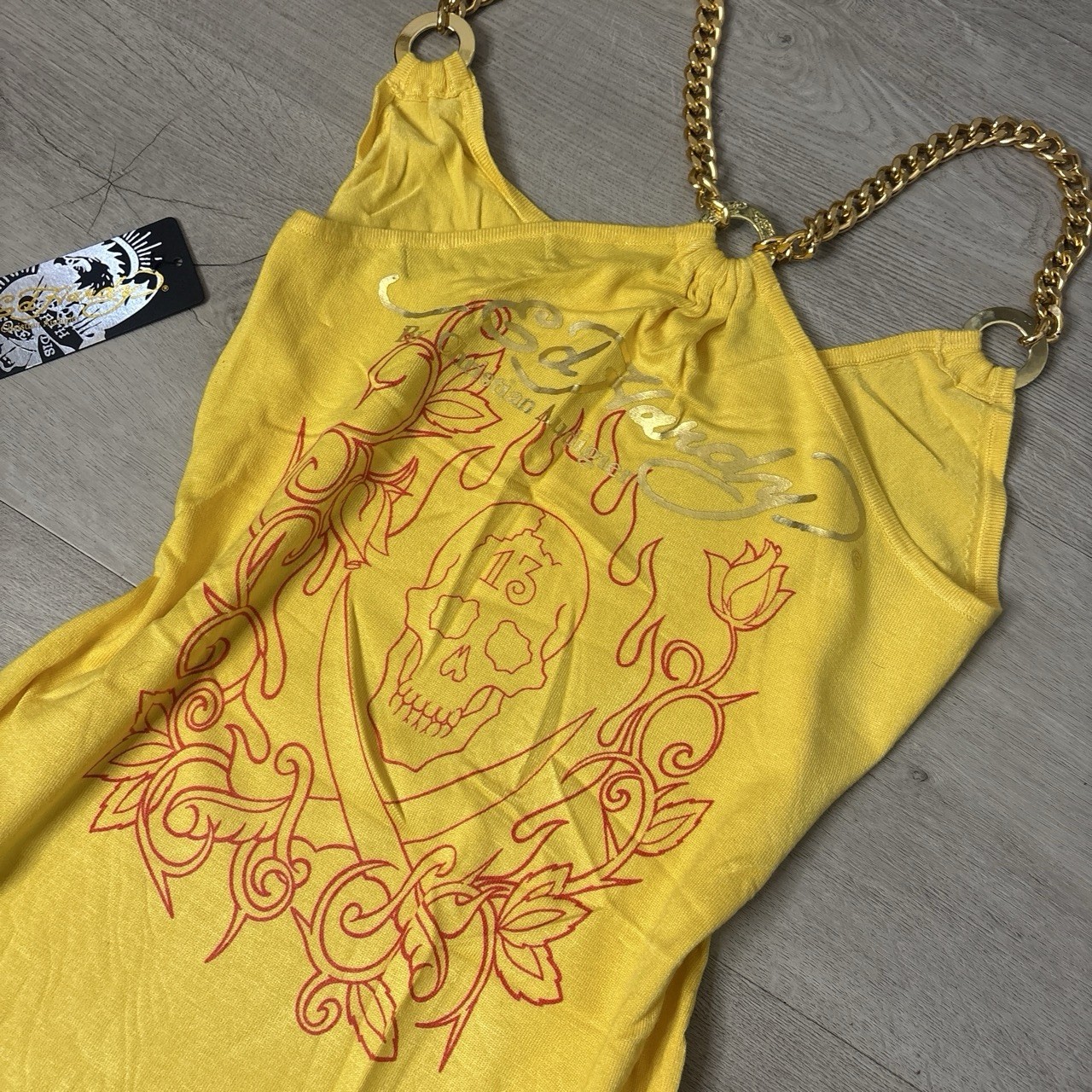 RARE Vintage 2000s Ed Hardy By Christian Audigier Dress Metal Straps NEW Size M