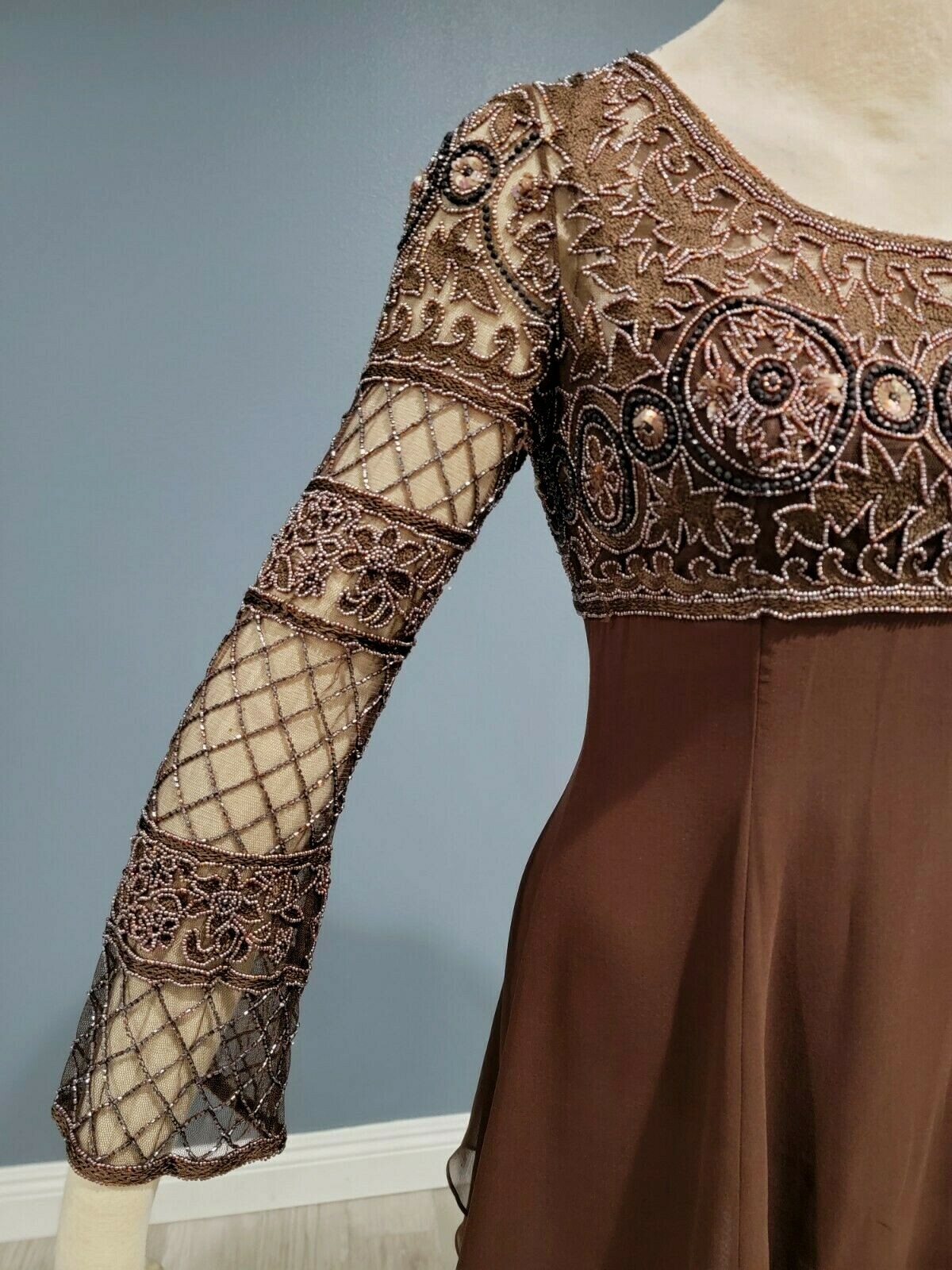 Vintage NAEEM KHAN Riazee for Neiman Marcus brown silk sequin dress 4