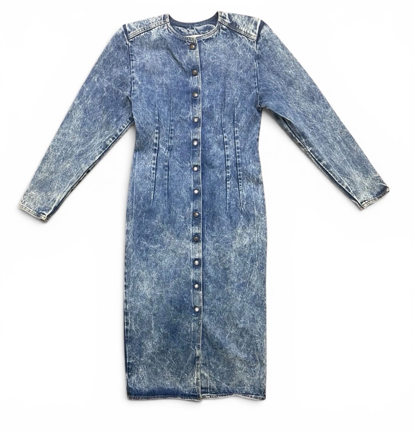 Vintage Zena Acid Wash Blue Denim Dress Size 9 Button Front Long Sleeve USA