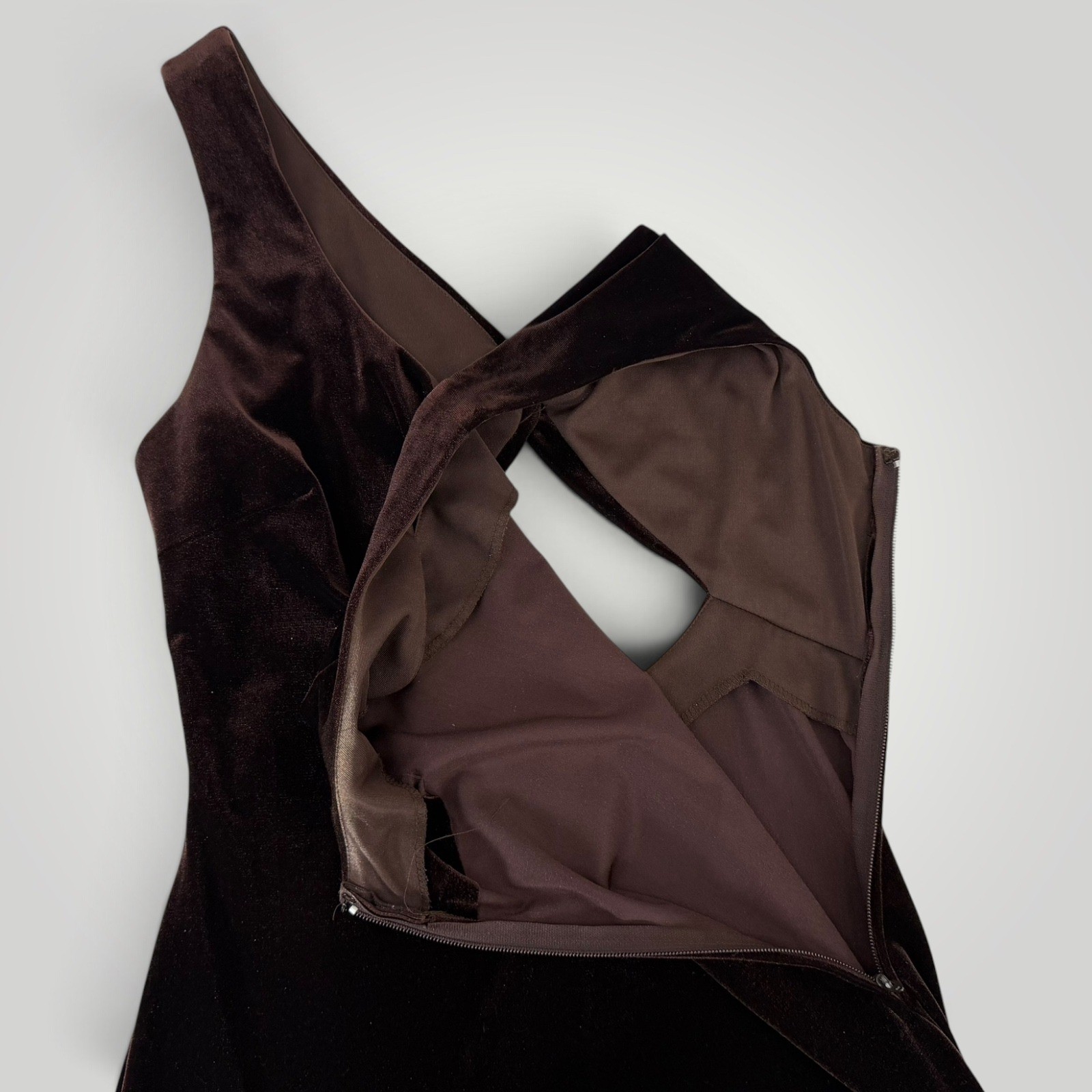 Vintage Niki by Niki Livas Brown Velvet Twist Back Maxi Dress Gown USA 10