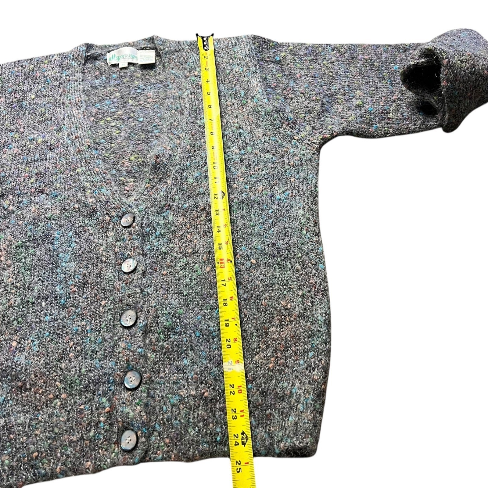 Vintage Mohair Blend Sportables Grey Confetti Knit Cardigan Sweater Small