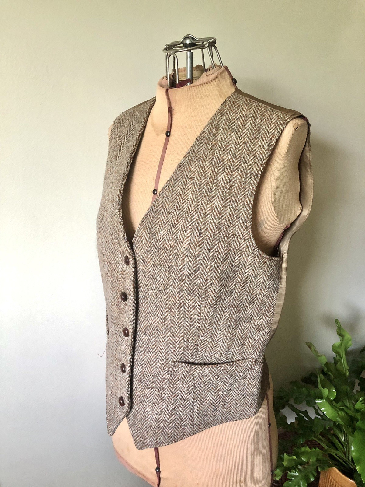 Vintage 80’s Brown Harris Tweed Jacket & Vest Set English Countryside