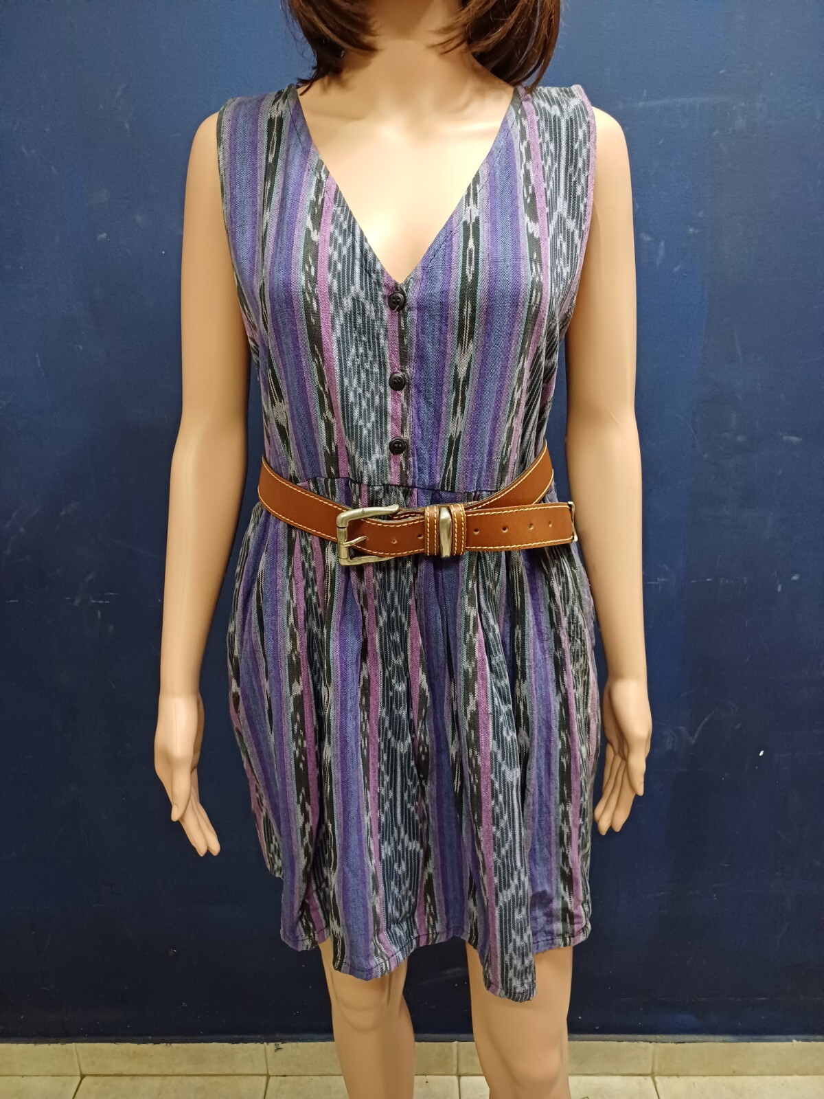 Vintage Guatemalan Mayan Aztec Women Cotton Boho Hippy Mexican Mini Dress Sz M