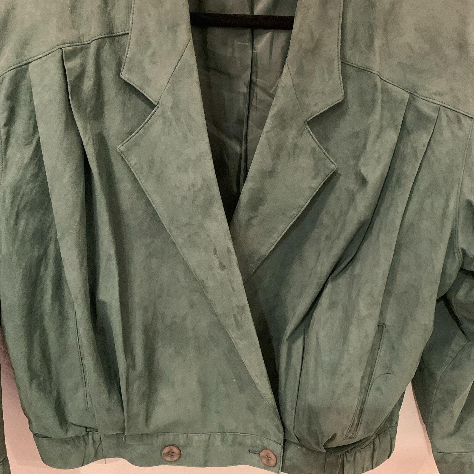 Vintage Women’s Hunter Olive Green Suede Leather Bomber Jacket Size 8 Petite