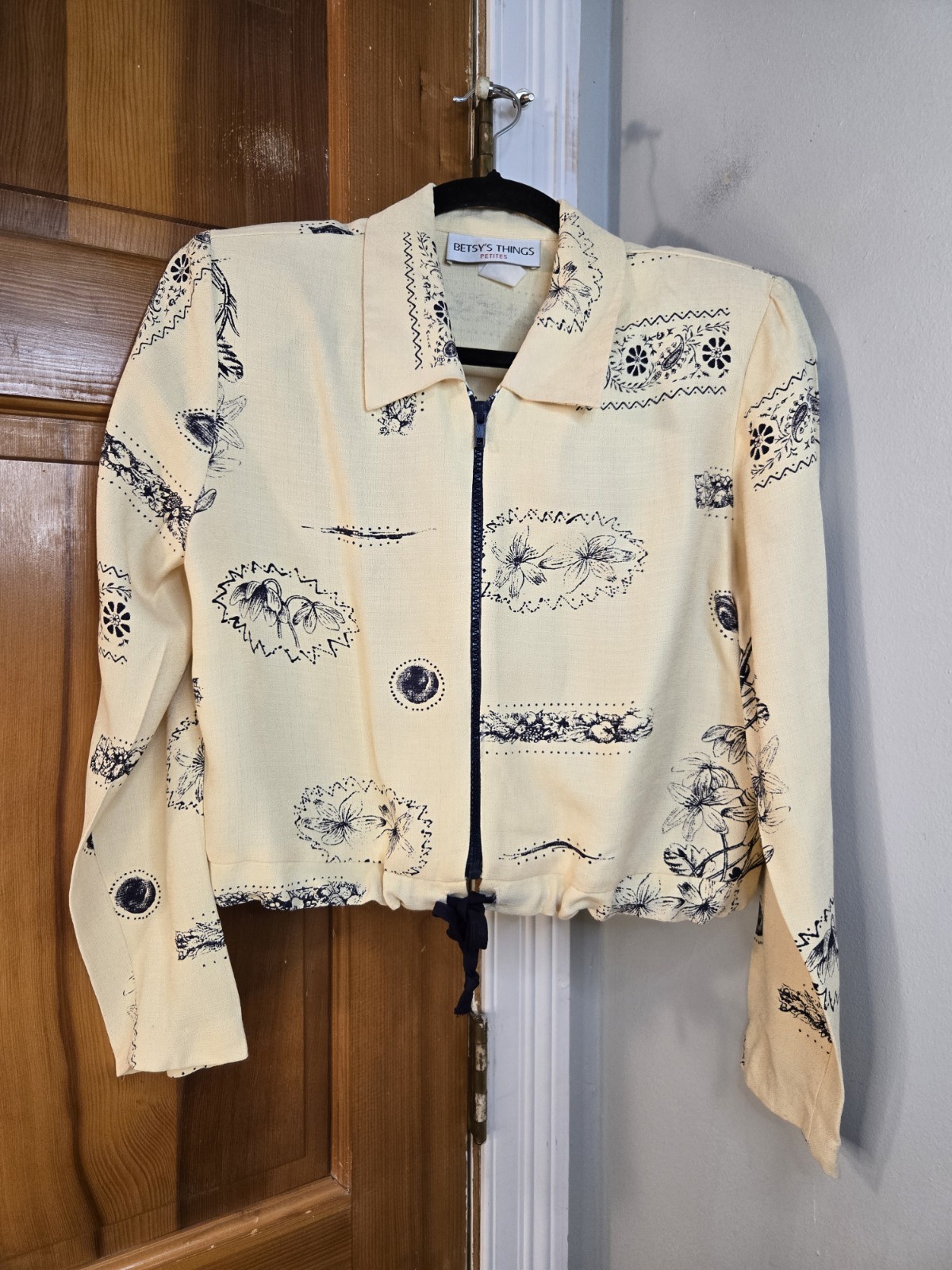 Vintage Betsy’s Things 80s Bolero Jacket Yellow And Blue Zip Front Sz M Petite