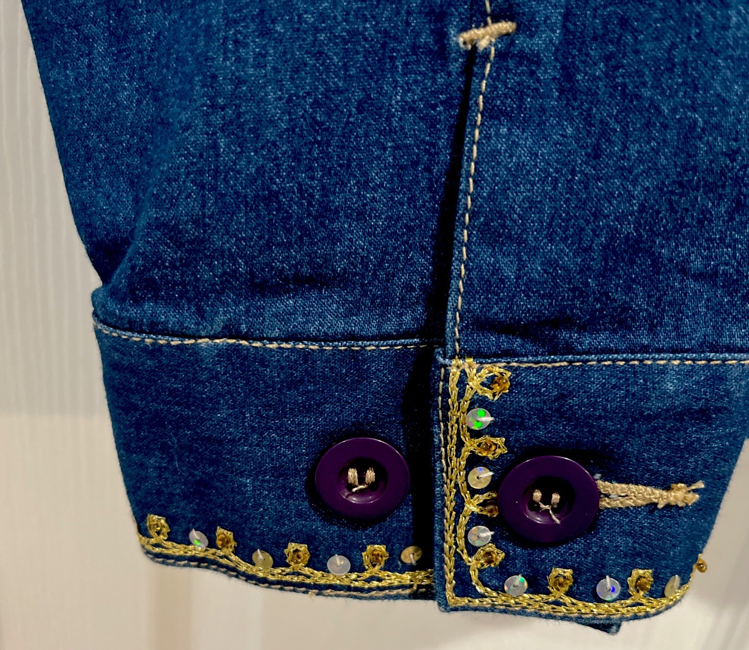 Victor Costa Occasion Vintage 1990s Jacket XL Blue Denim Embroidery Sequins NEW!