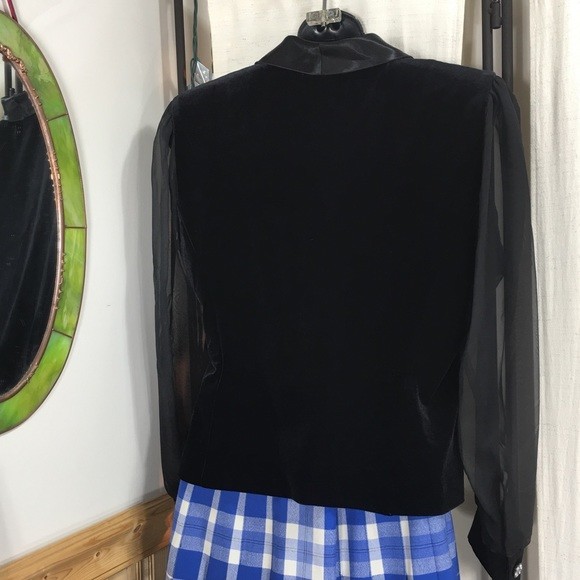 Another Thyme Women’s Black Vintage Velvet, Sheer and Satiny Blouse Sz Small