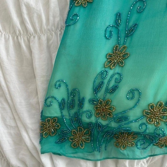 NWT VINTAGE Adrianna Papell Evening Silk Strapless Teal Mermaid Beaded Dress