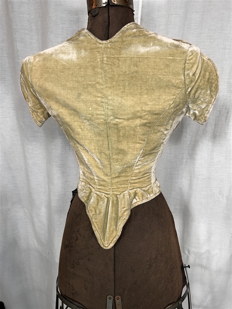 antique bodice lace front pierrot jacket gold velvet stiff bones replica1780s