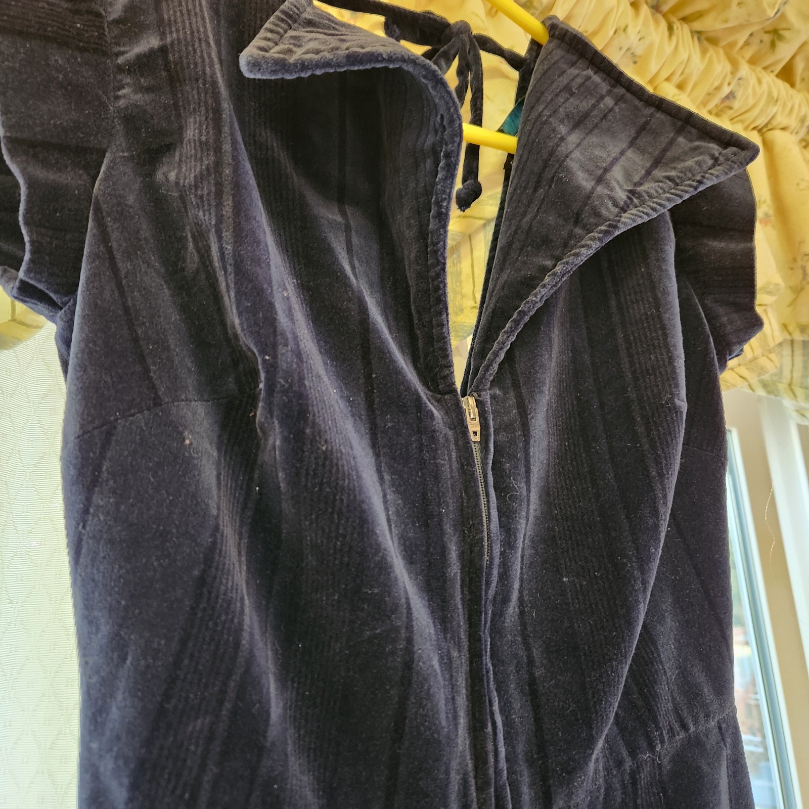 Vtg Ragtime 70s Navy Velour Wide Leg Jumpsuit Deep V Neck Disco Jumper Outfit M