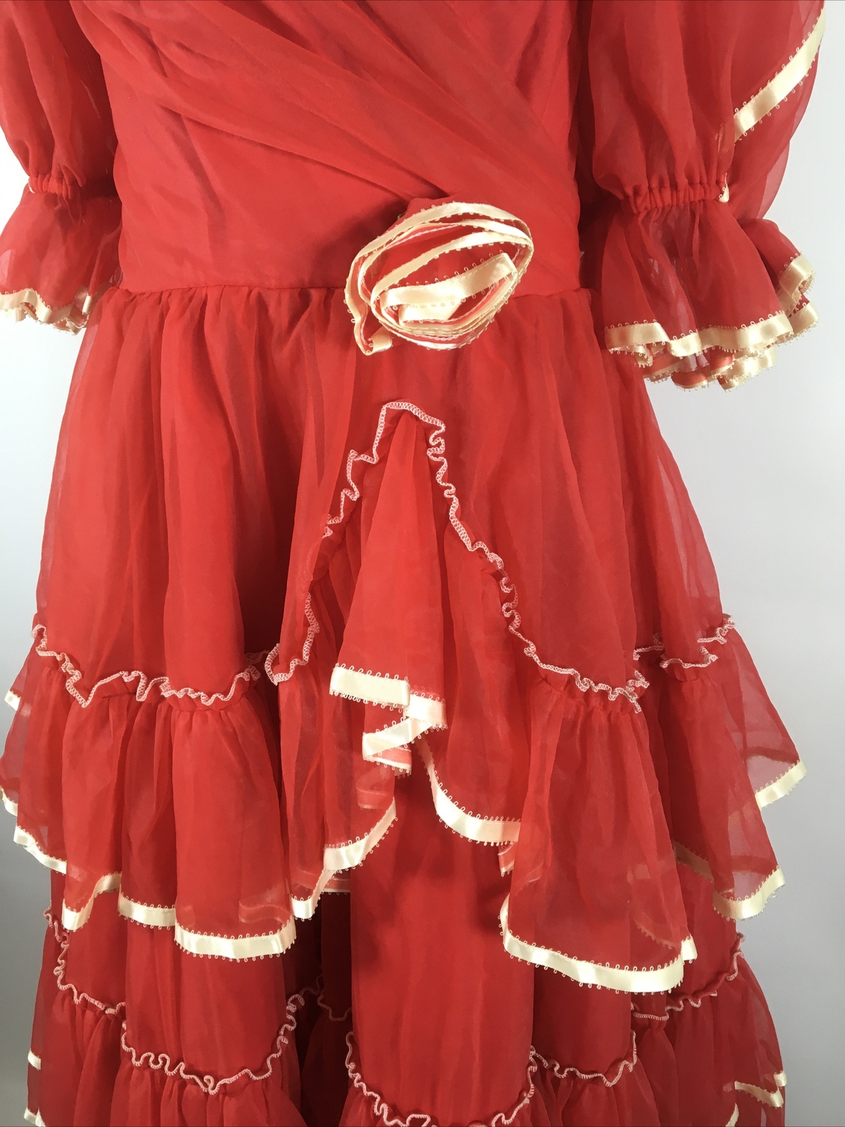 Vintage FLIRTATIONS Full Skirt GONE WITH THE WIND Ball Gown Red Lace UNION 15/16