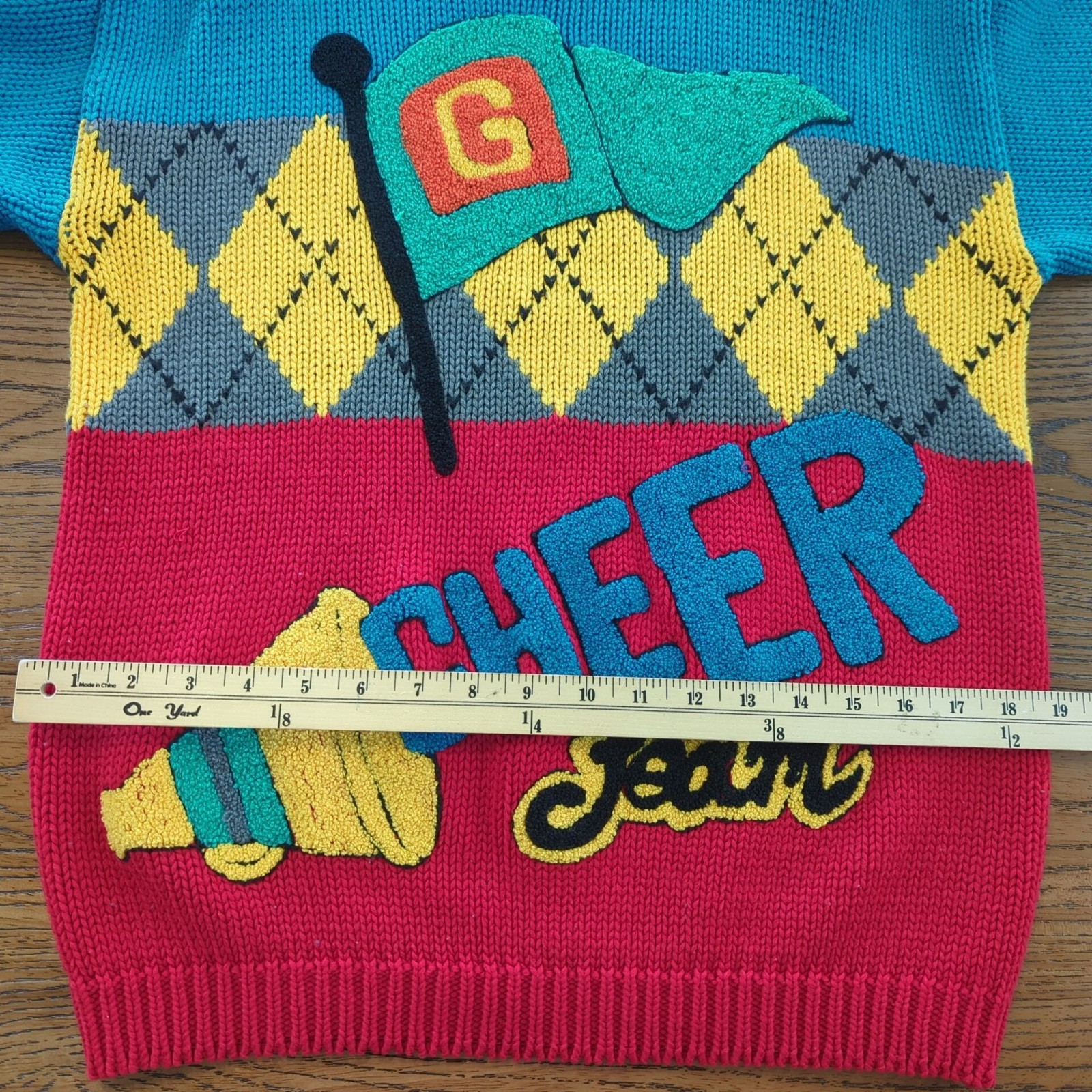 Vintage Gitano Knits Colorful Argyle Sweater size L Cheer Team with Collar 90’s
