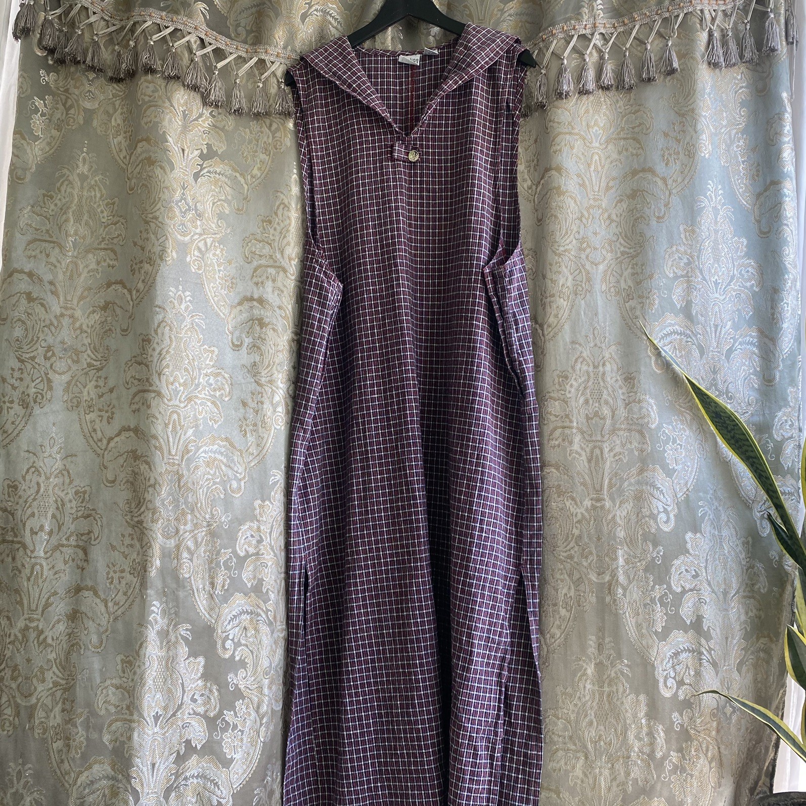 Carolina colours plaid jumper/ pinafore dress w sailor collar & buttons 16