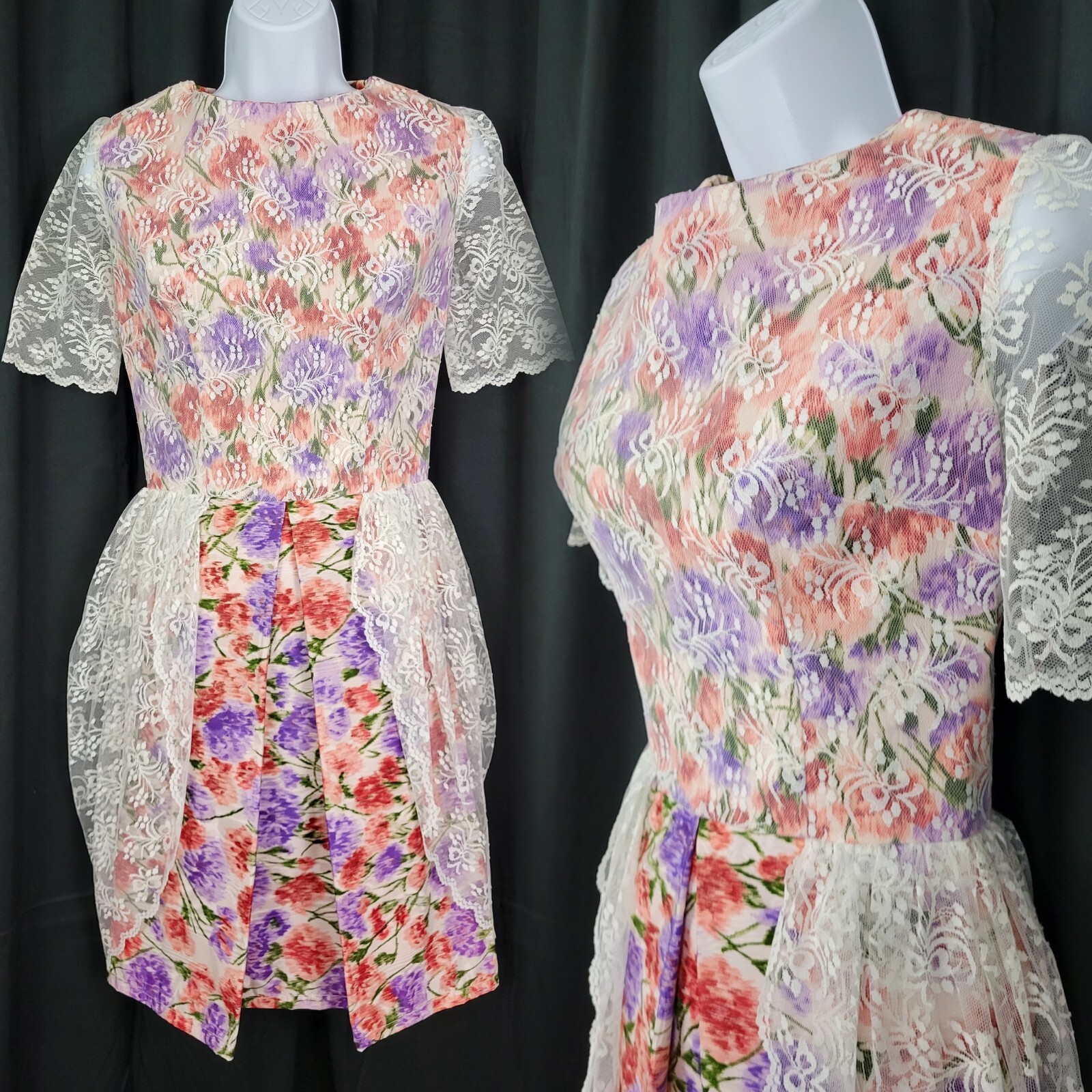 Vintage Red/Purple/Pink Taffeta Bridesmaid Dress w Cream Lace Overlay Size XS?