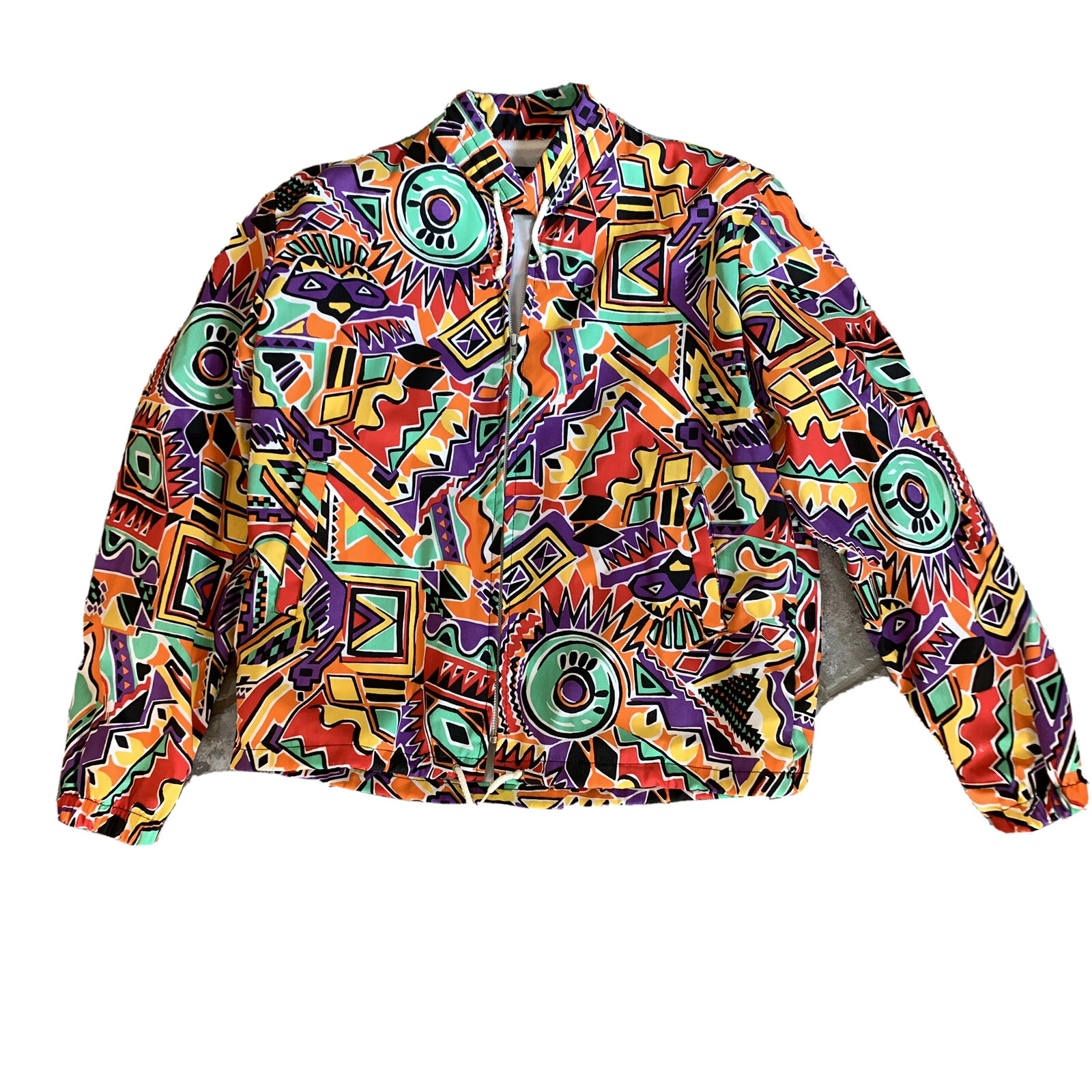 American Jac jacket Women LG rainbow bomber geometric print art color coat USA