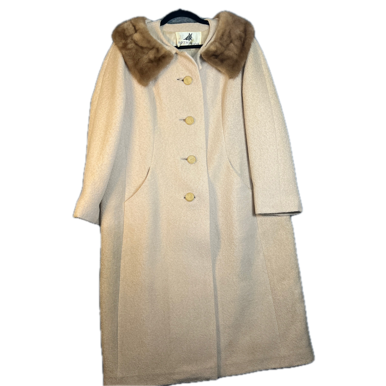 60s Rothmoor tan Wool Fur Collar Trench Mod Old Money fits modern XL Union Tag
