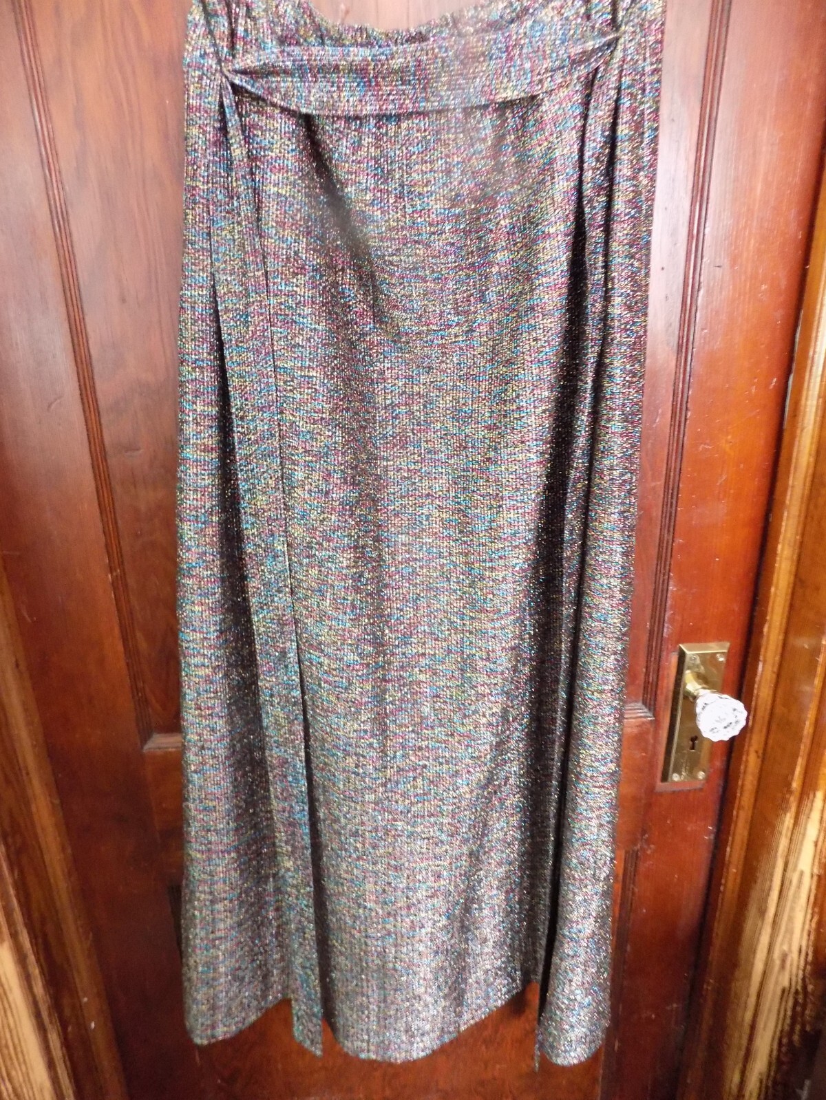 Vintage Barry Ashley metallic iridescent skirt & tie belt- elastic waist 32″