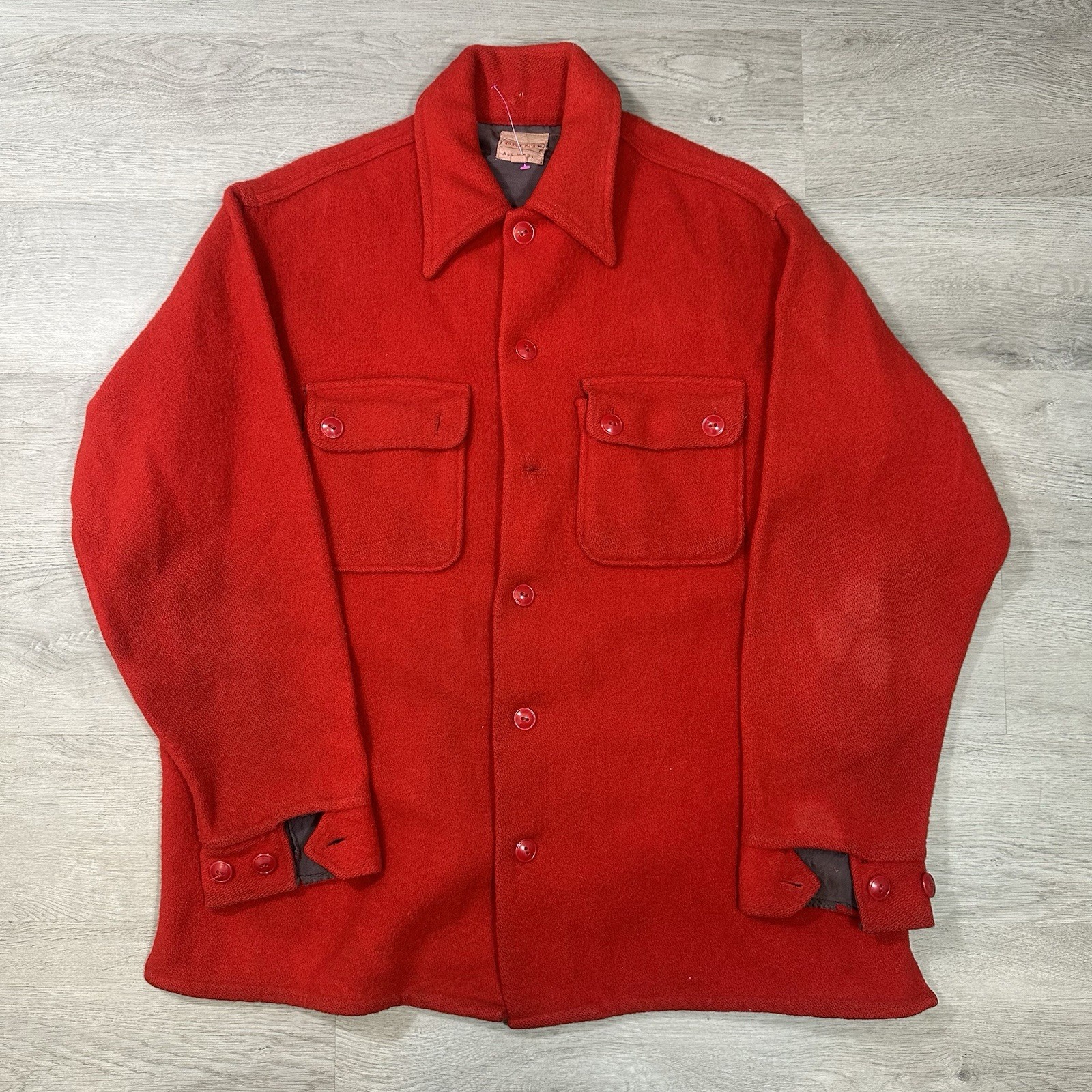 Vintage 60s/70s Brent All Woll Women’s Coat Buttons Red Chest Pockets Collared