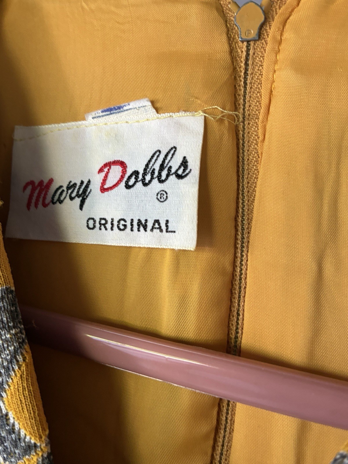 Vintage 1960s Mary Dobbs One-Piece Gold Brocade Dress Pleated Hem Lucite Buckle