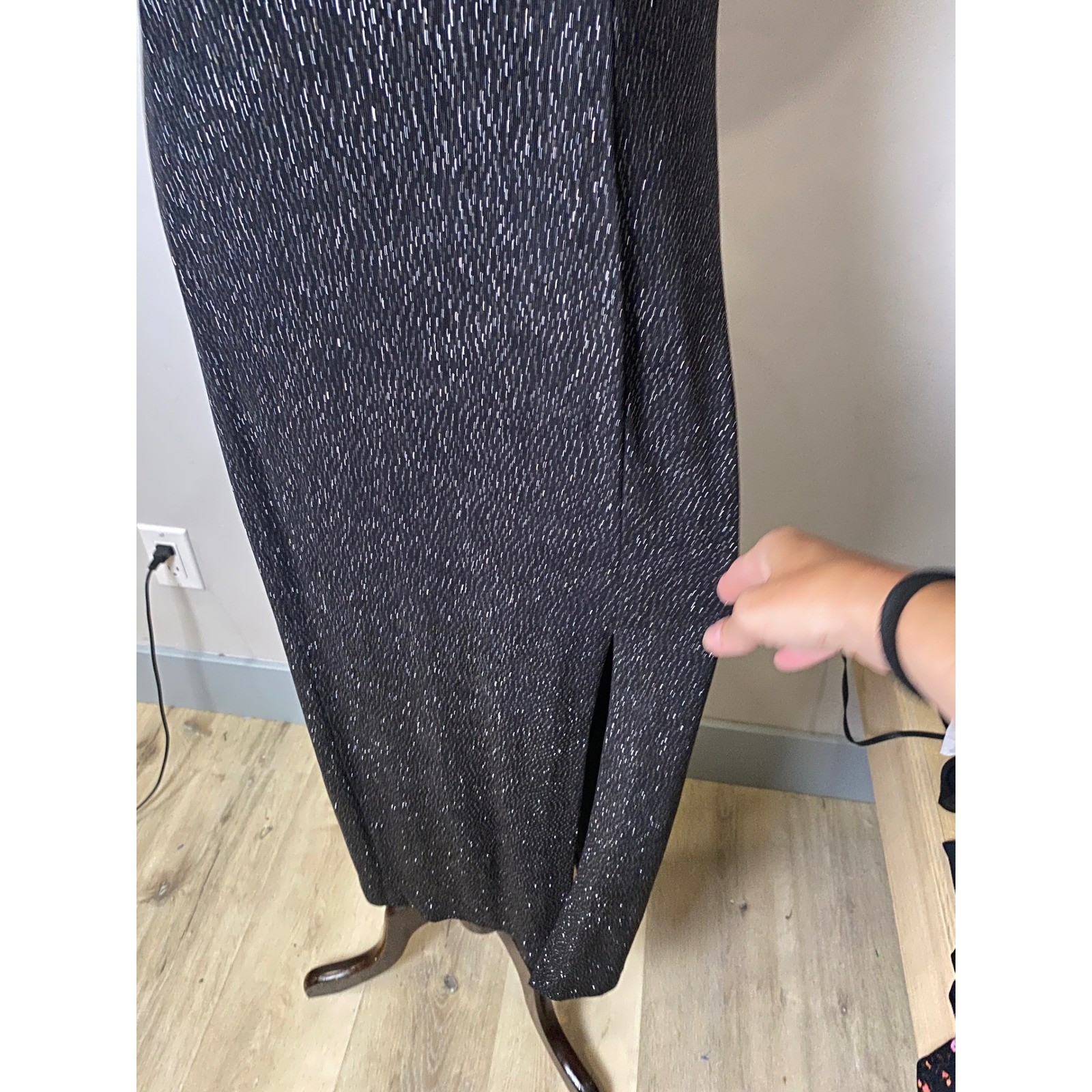 Night Way Collections Vintage Black Shimmer Mesh Cutout Maxi Dress Gown 90s