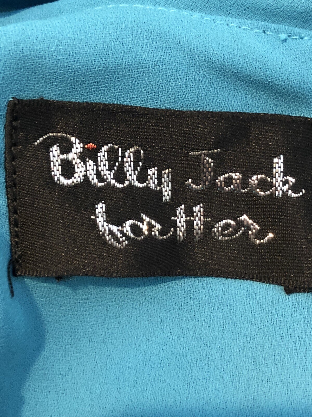 Vtg Billy Jack for Her 11/12 Blue Floral Embroidered Blouson Sheer Belted Dress