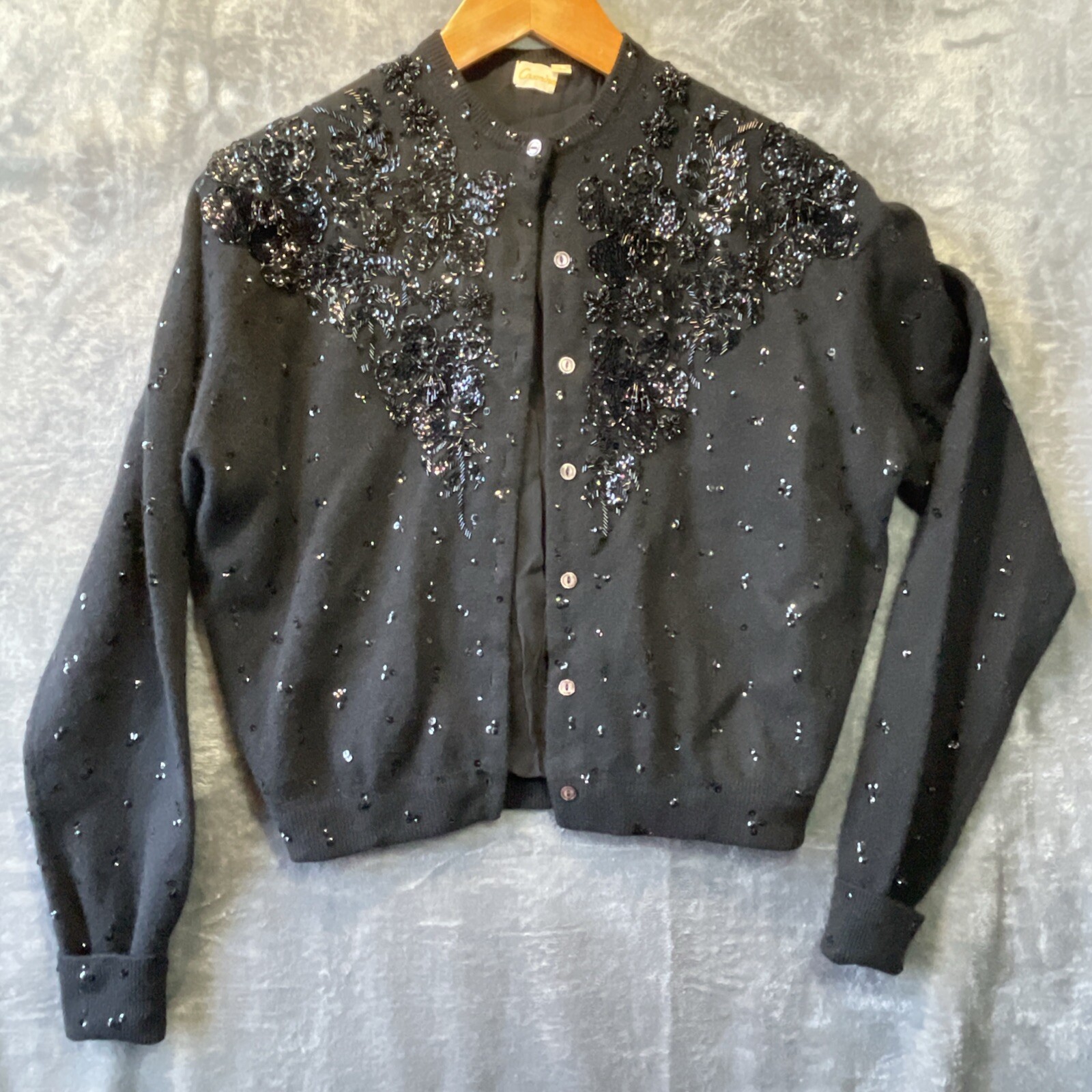 VTG Casmira Sequin Cardigan Sweater Sz 44 Classic Retro Pin Up Office Evening