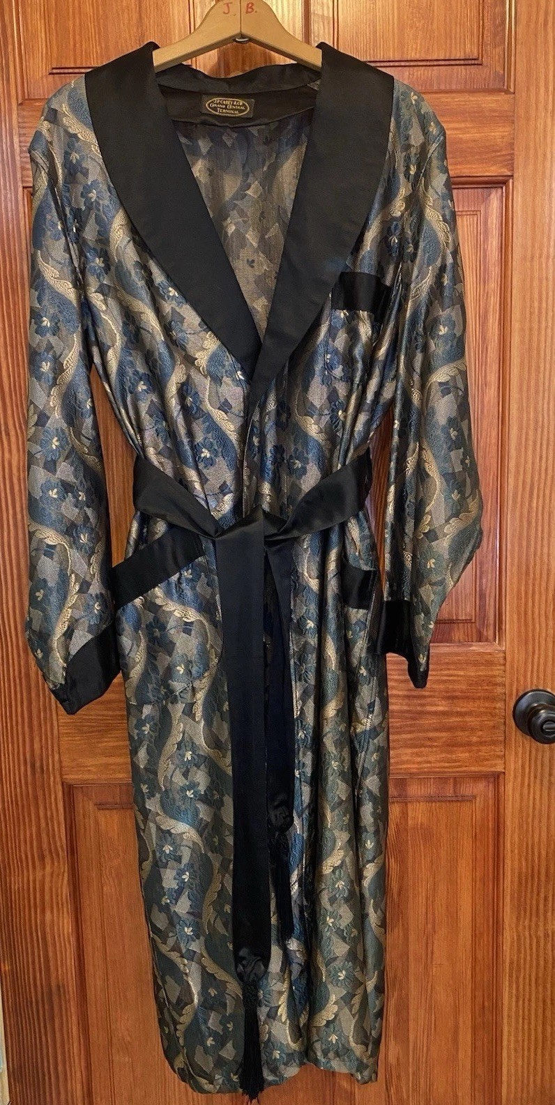 Vintage J.P. Carey & Co Grand Central Terminal Brocade Smoking Jacket Robe