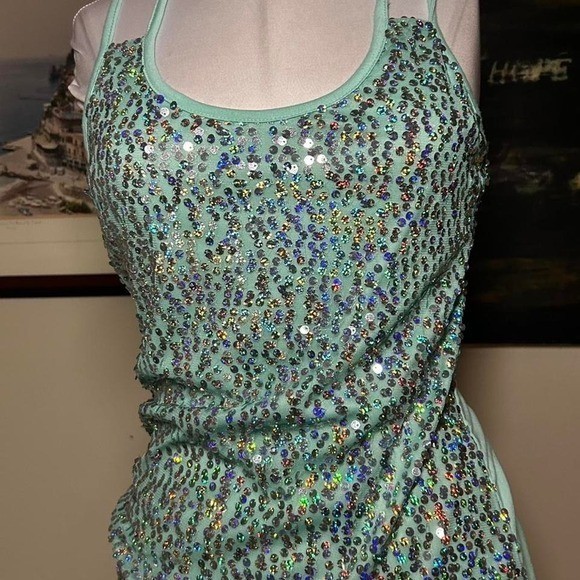 Vintage Y2K Body Central aqua rhinestone tank Large 2000s