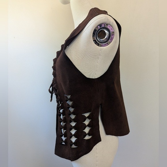 Vintage 70s Brown Suede Textured Vest Boho Festival