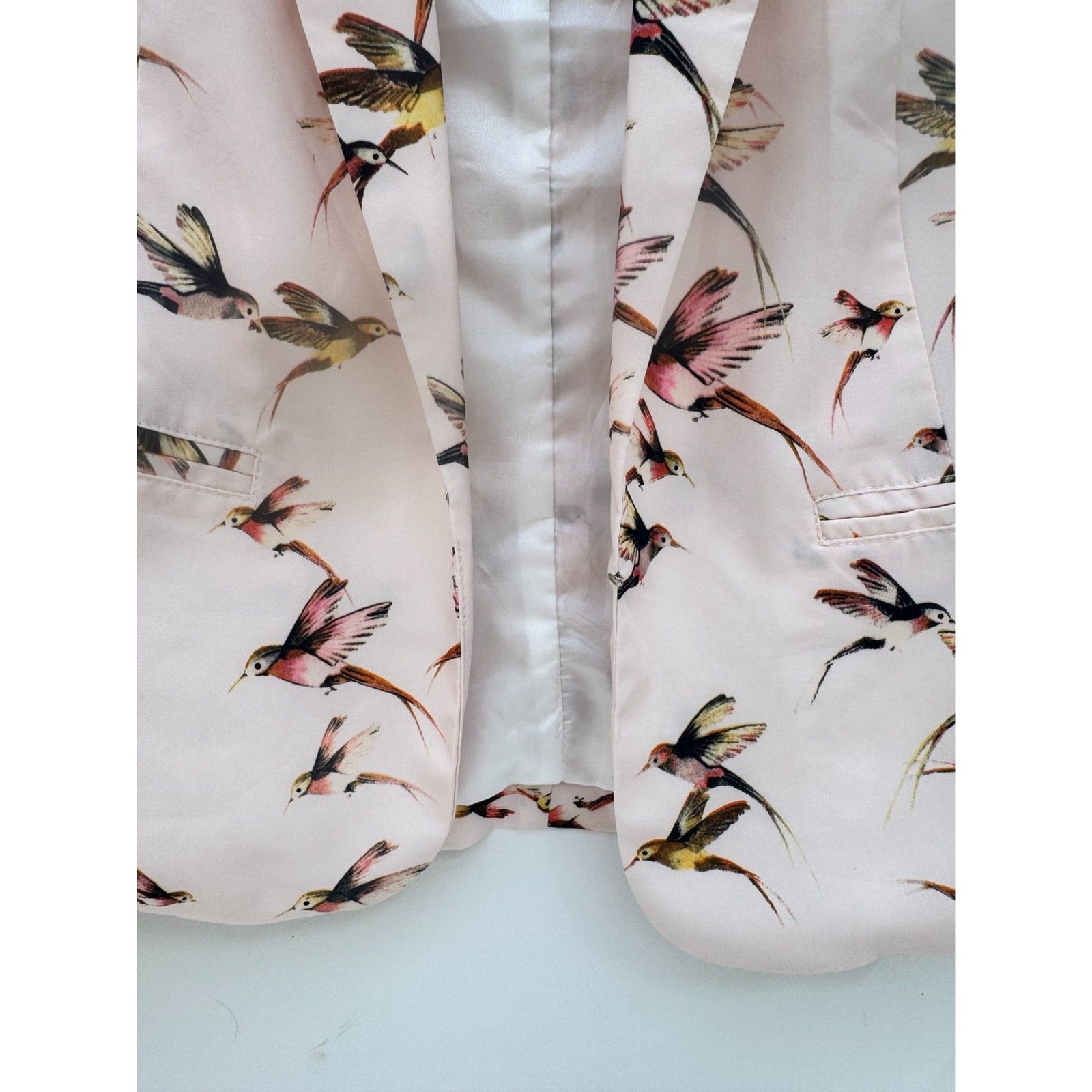 Ginger Blush Pink Hummingbird Print Blazer Open Front Size M