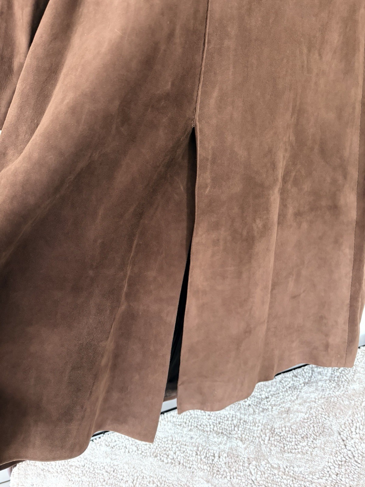 Vintage HERRERO Y RODERO Suede Leather Long Coat Button Sz L 60s 70s Barcelona