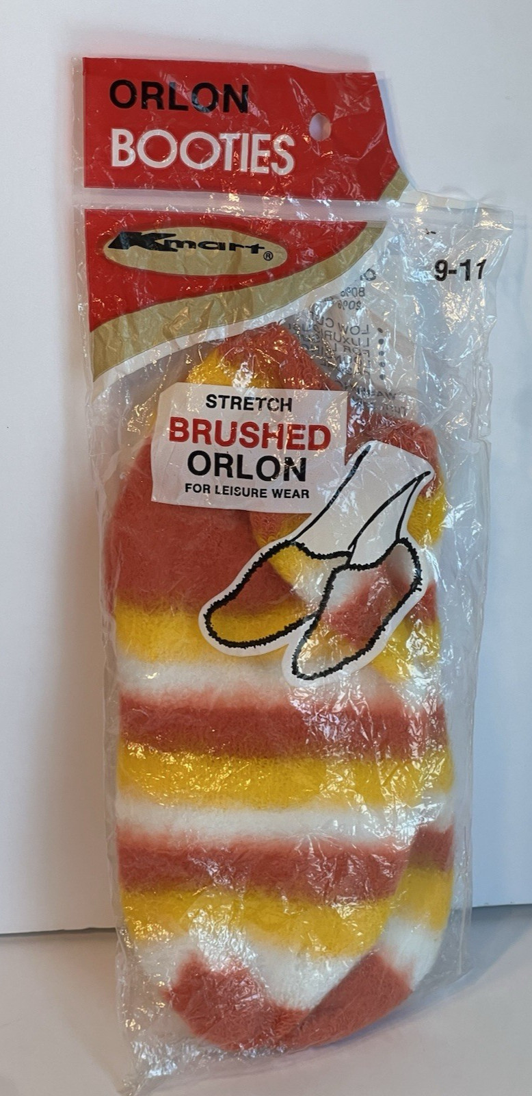 Orlon Booties Socks Kmart Sz 9-11 Yellow Orange Stripe Vtg 60s 70s Retro NOS