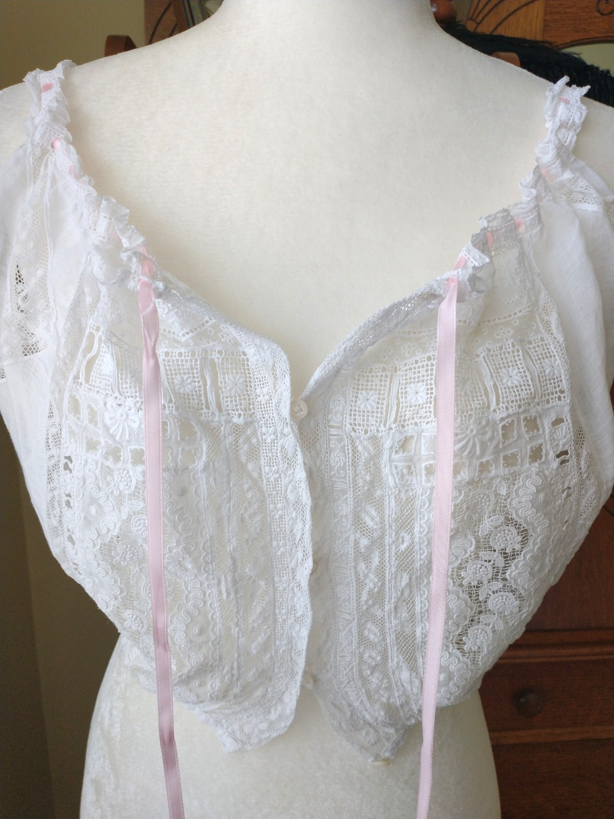 Antique Edwardian Victorian Camisole Corset Cover Camisole Lace-Lace-Lace
