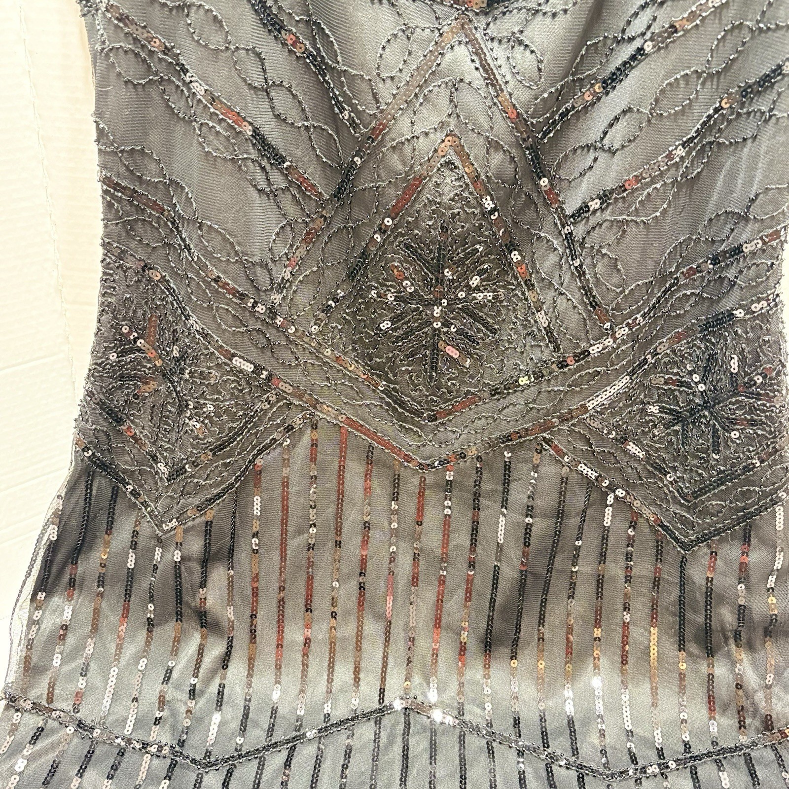 Black Sequin Beaded Flapper Dress Gatsby Fringe Mesh Cocktail Party Dress 3XL