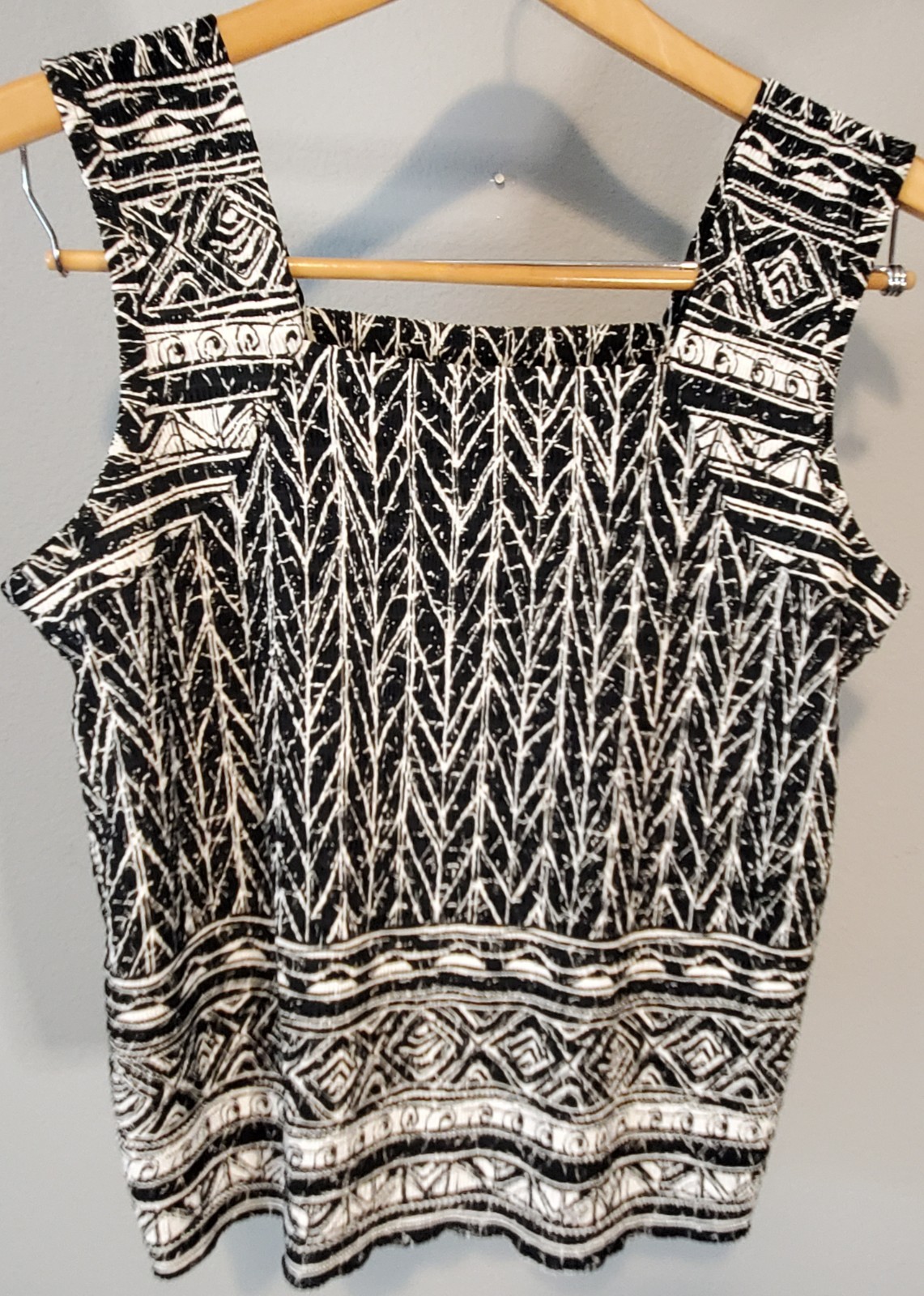 Vintage Pleat Pleat Rafael Top L Black White Textured Crop Tank Boho