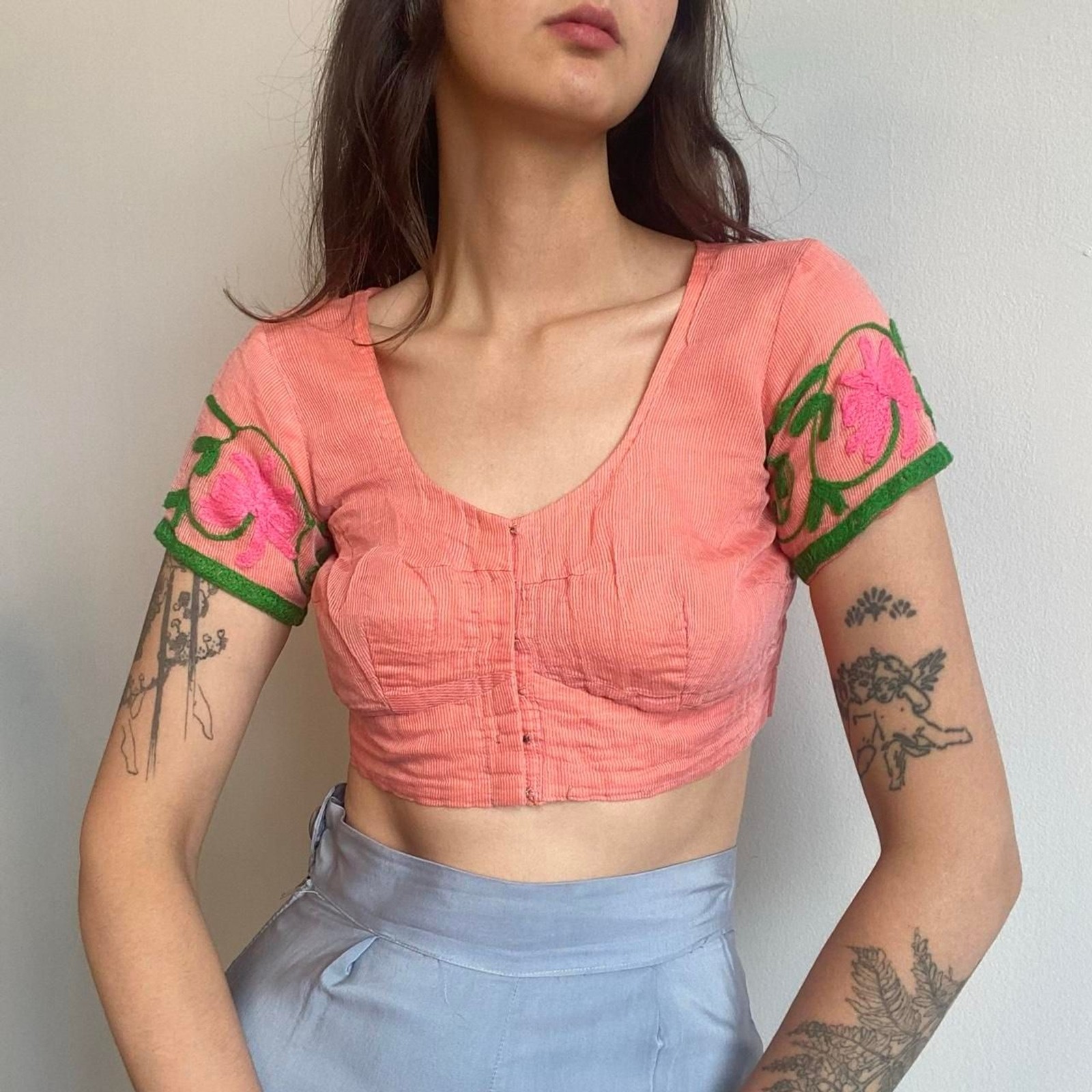 vintage cotton salmon pink bodice blouse