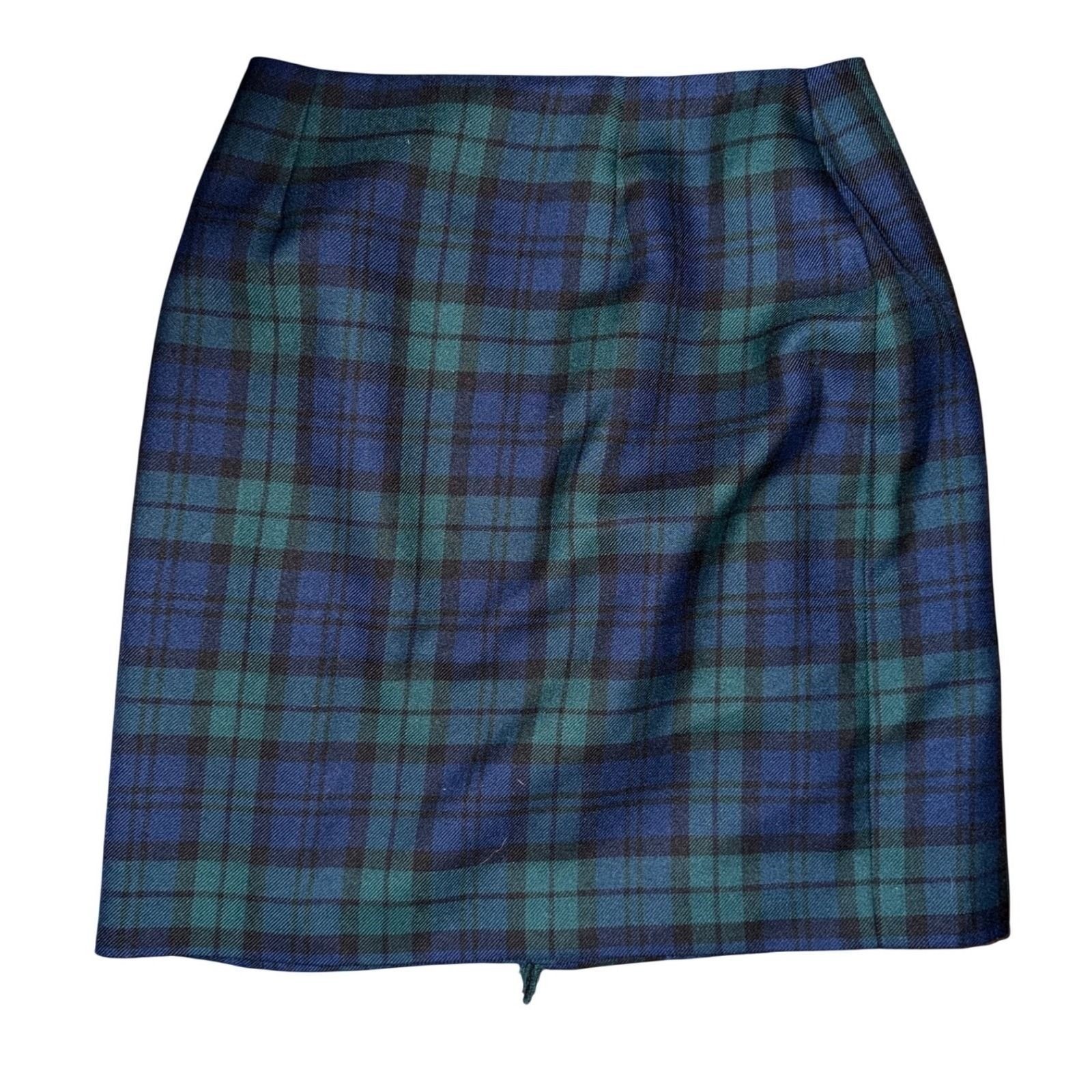 Cambridge Dry Goods Vintage Plaid Mini Wrap Skirt Navy Green Wool Blend 8