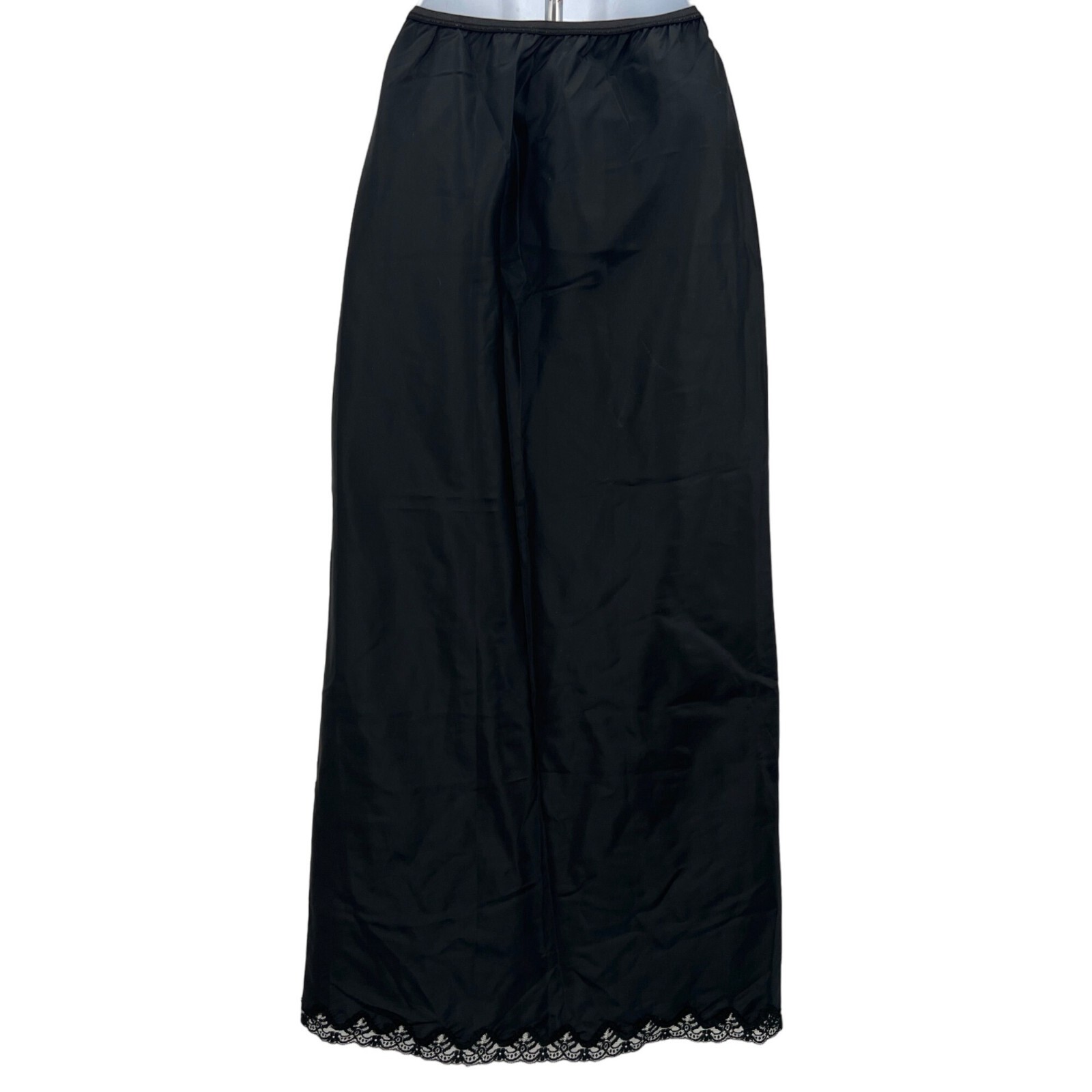 Vintage Long Slip with Back Slit Black Nylon Dacron Polyester Wonder Maid 70s