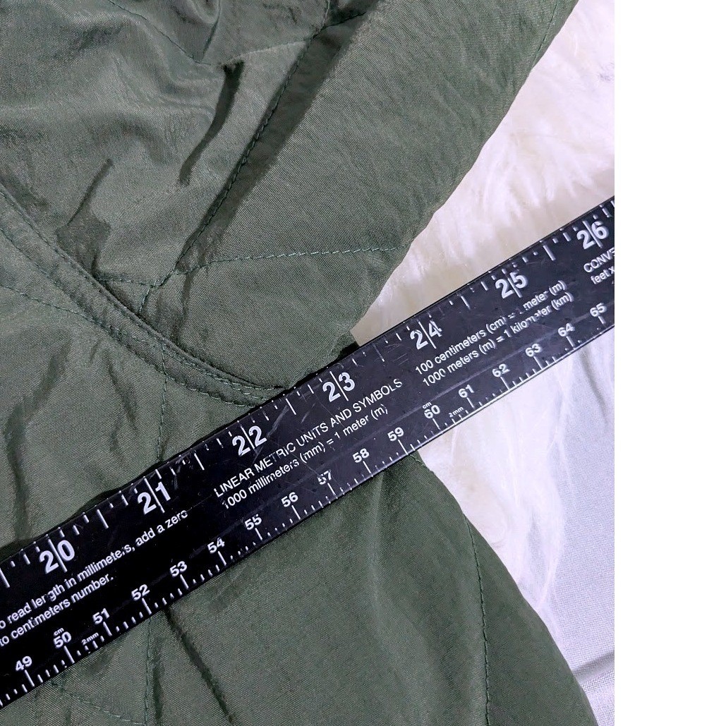 Vintage Olive Green M Quilted Parka Jacket Patterned Collar Drawstring Waist