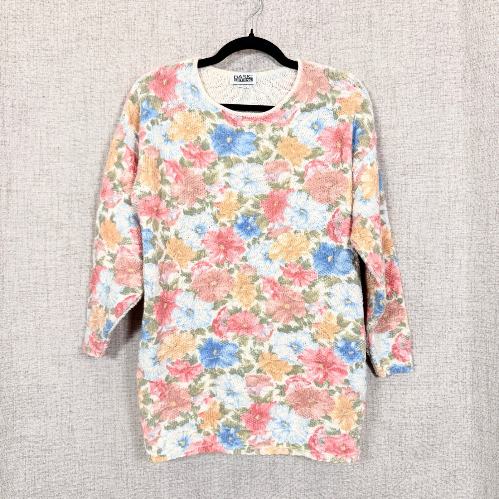 Vtg Basic Editions Floral Knit Sweater M Cottagecore Grandma Grannycore Pastel