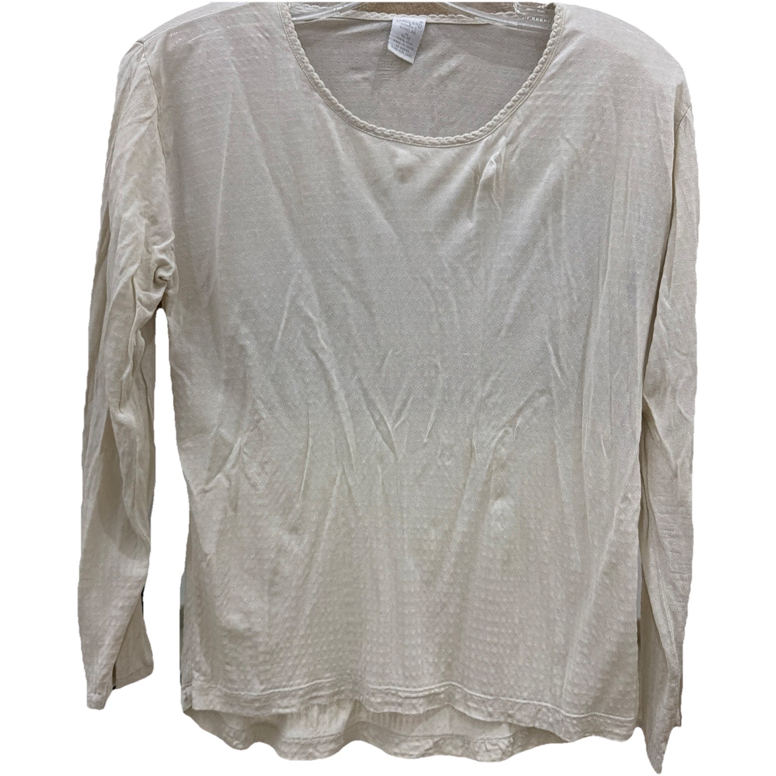 Vintage 80s Lands End 100% SILK Pattern Sheer Top Undershirt Blouse White M10-12