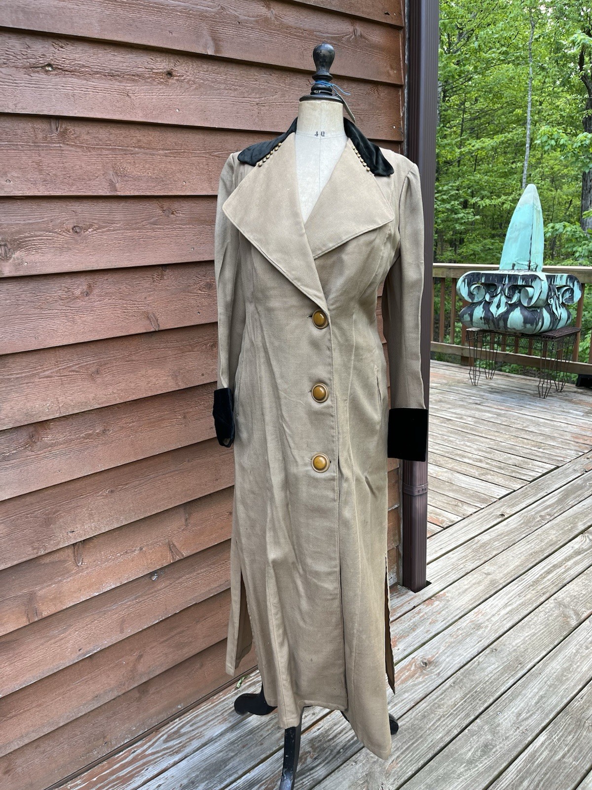 Antique Edwardian Duster, Motoring Coat, Full Length, Velvet Cuffs, Collars