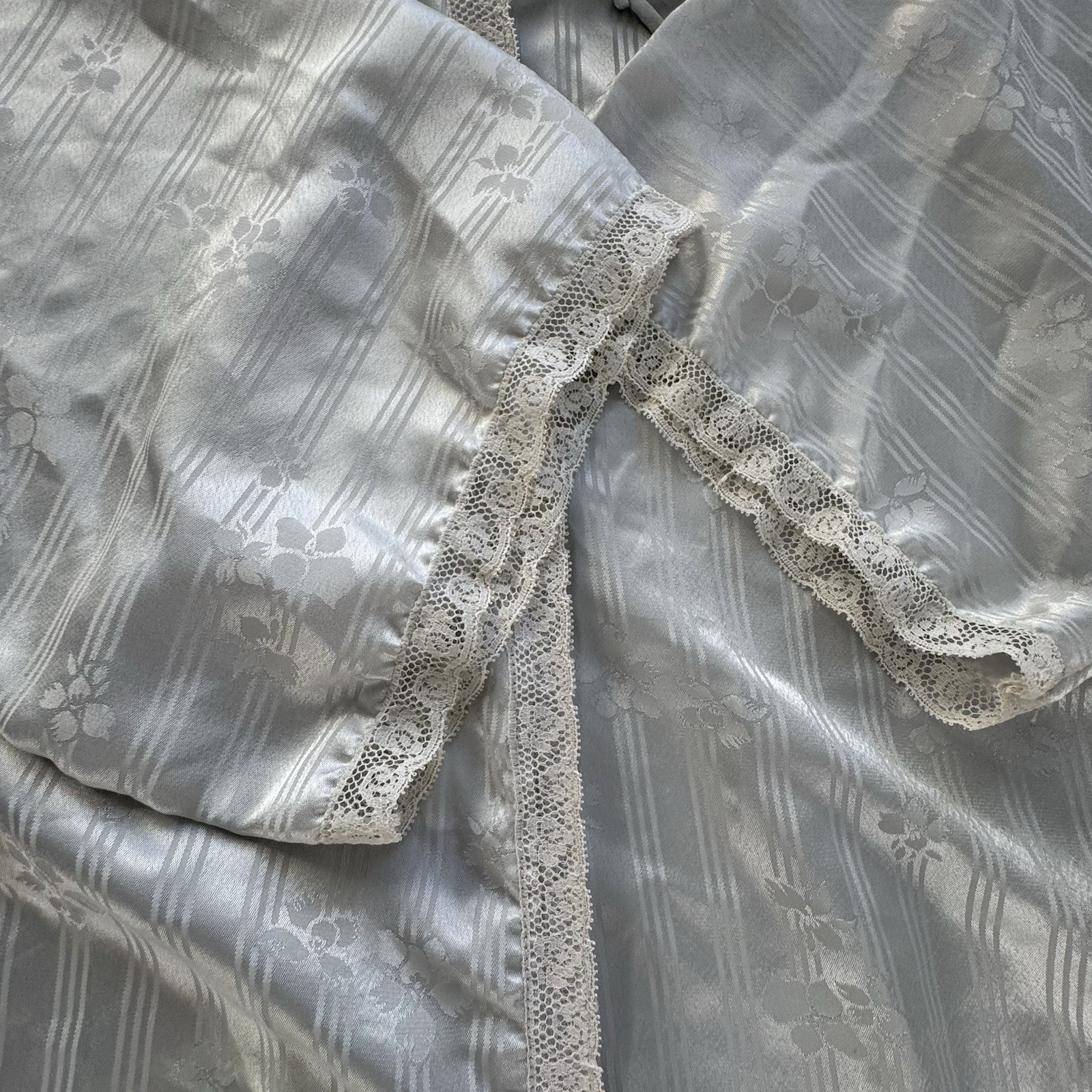 Vtg Christian Dior Night Robe Womens 34 Inch Light Gray Striped Lingerie Lounge
