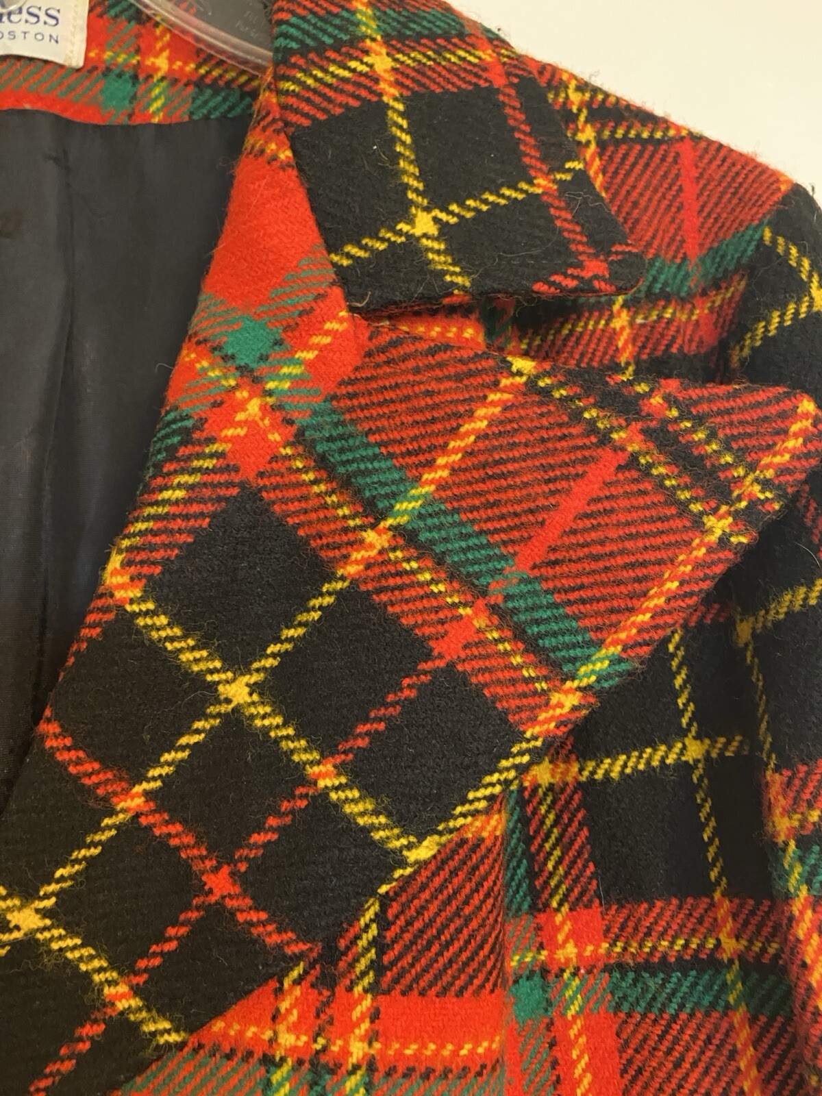 Peerless of Boston VTG Jacket 1970s Plaid 13 14 Retro Red Green Yellow Black