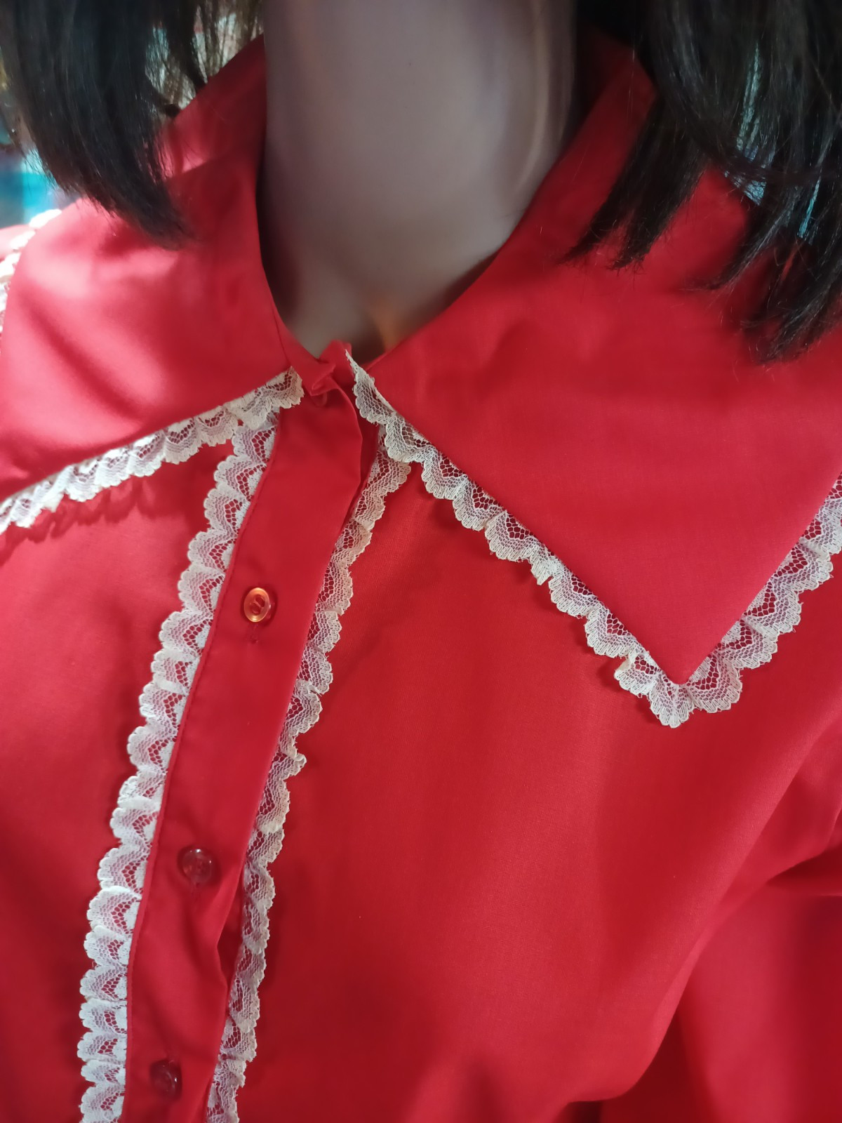 True VTG Mid-century 1960s 1970s Sears Big Collar Ladies Shirt Mod MCM Lace L